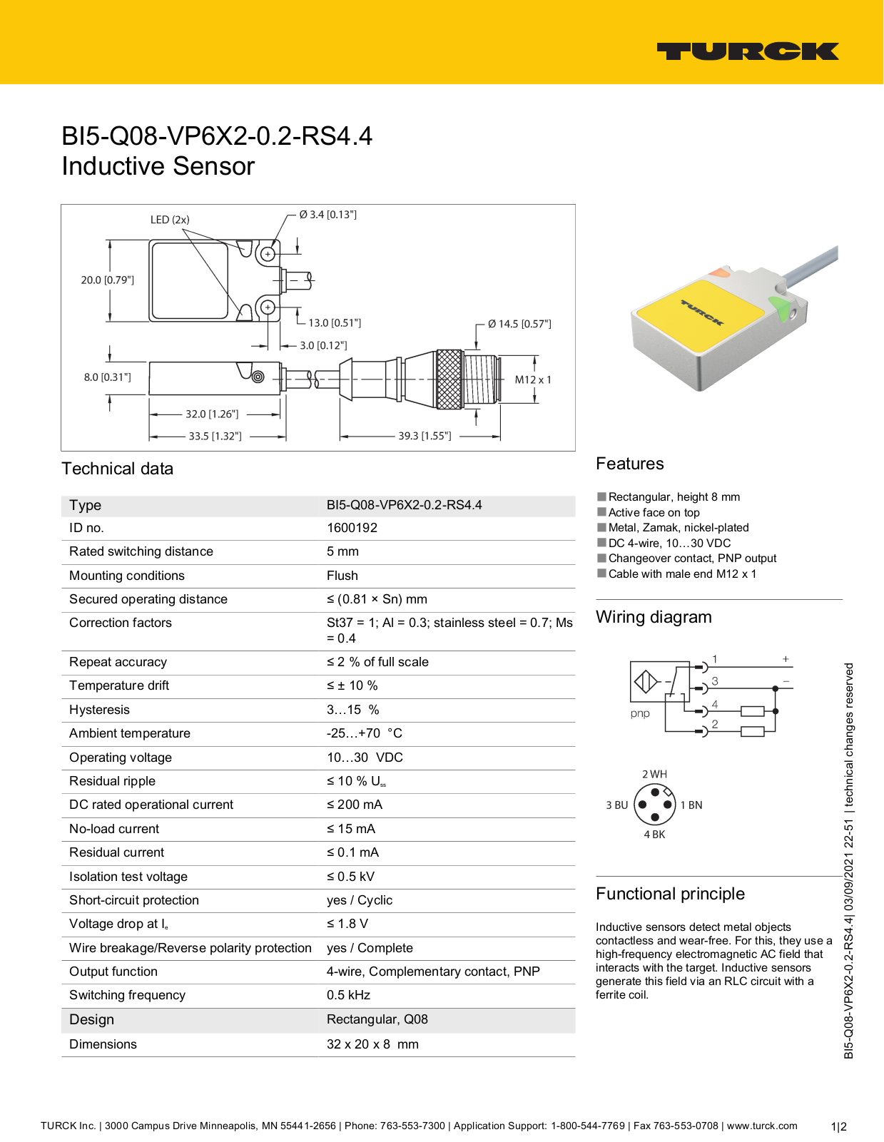 TURCK BI5-Q08-VP6X2-0.2-RS4.4 Technical data