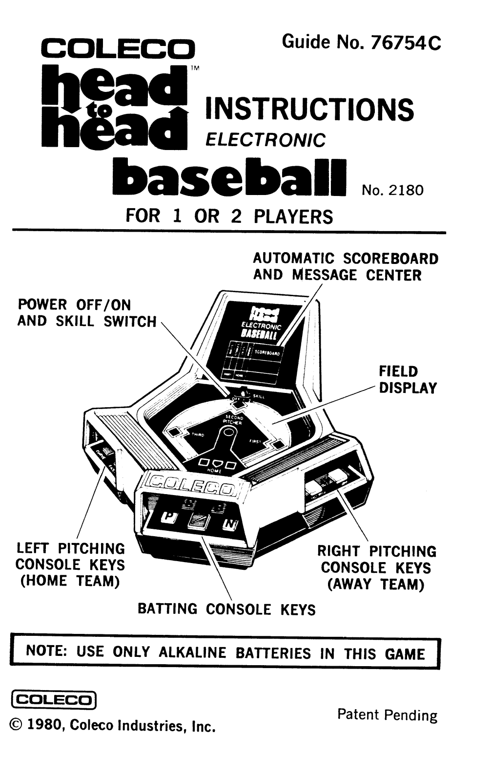 Coleco Baseball User Guide