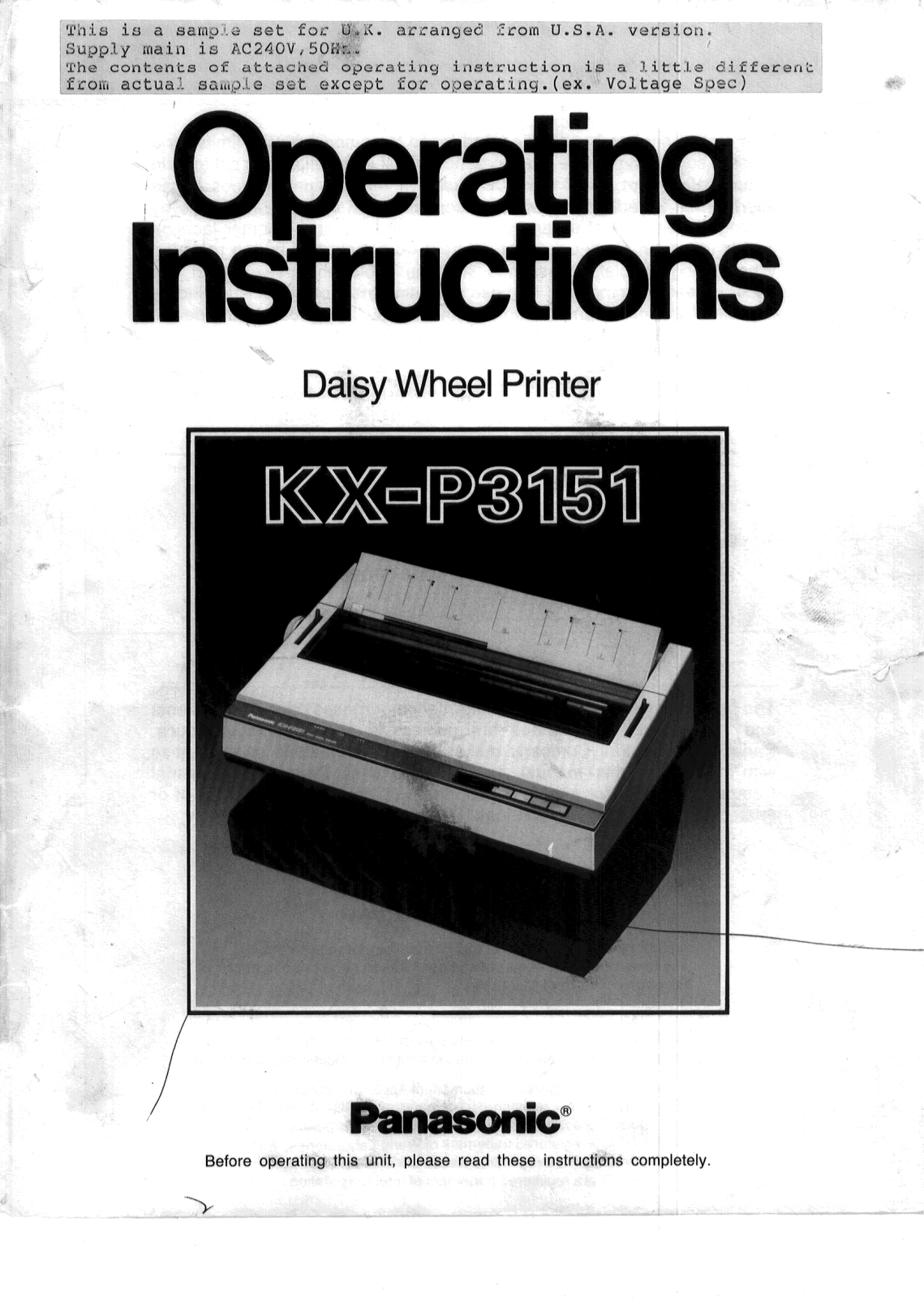 Panasonic KX-P3151 User Manual