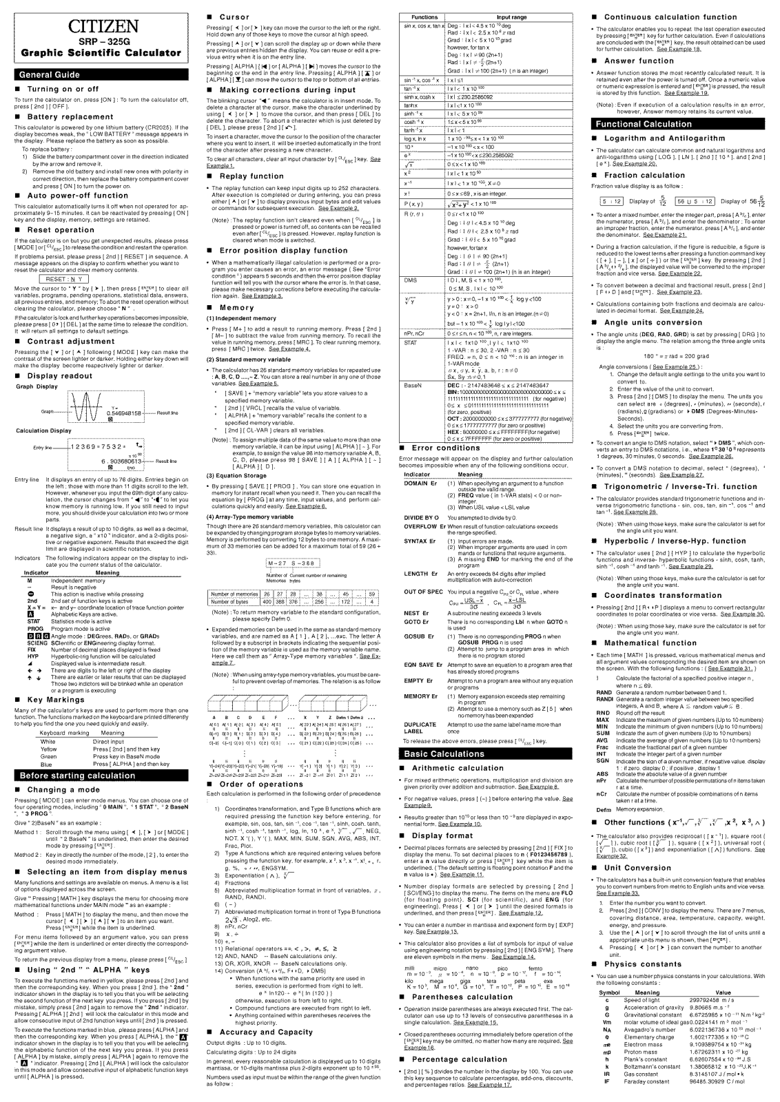 CITIZEN SRP-325G User manual