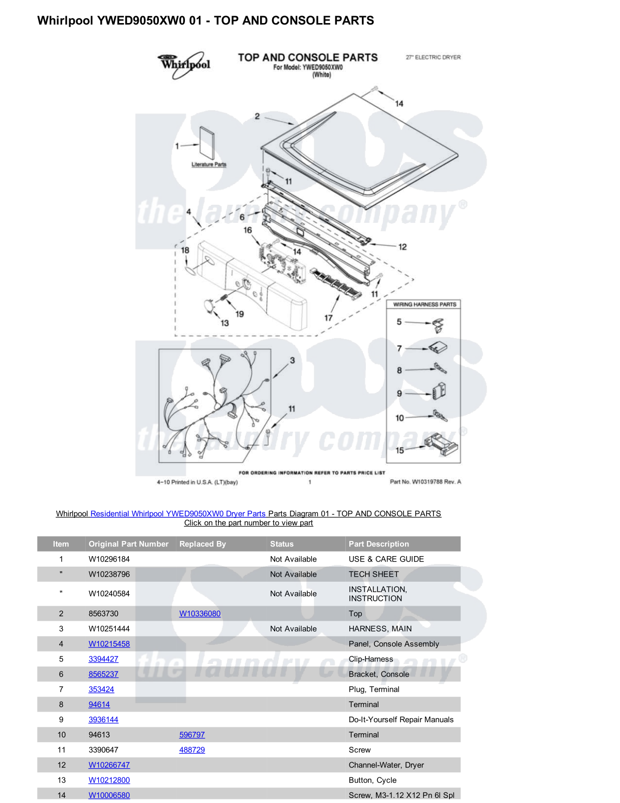 Whirlpool YWED9050XW0 Parts Diagram