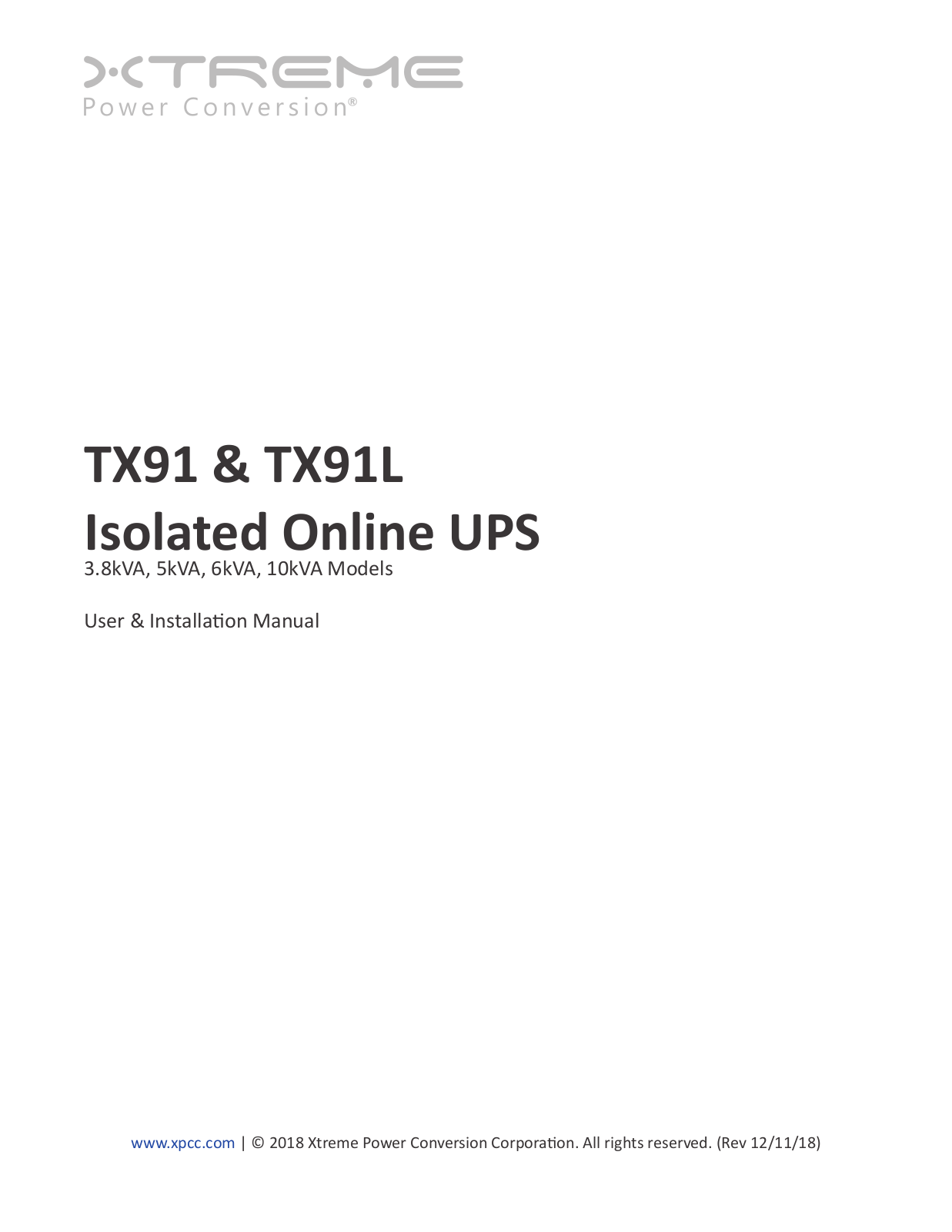 Xtreme Power Conversion TX91-3.8K, TX91-5K, TX91-6K, TX91-10K User & Installation Manual - ManualMachine.com