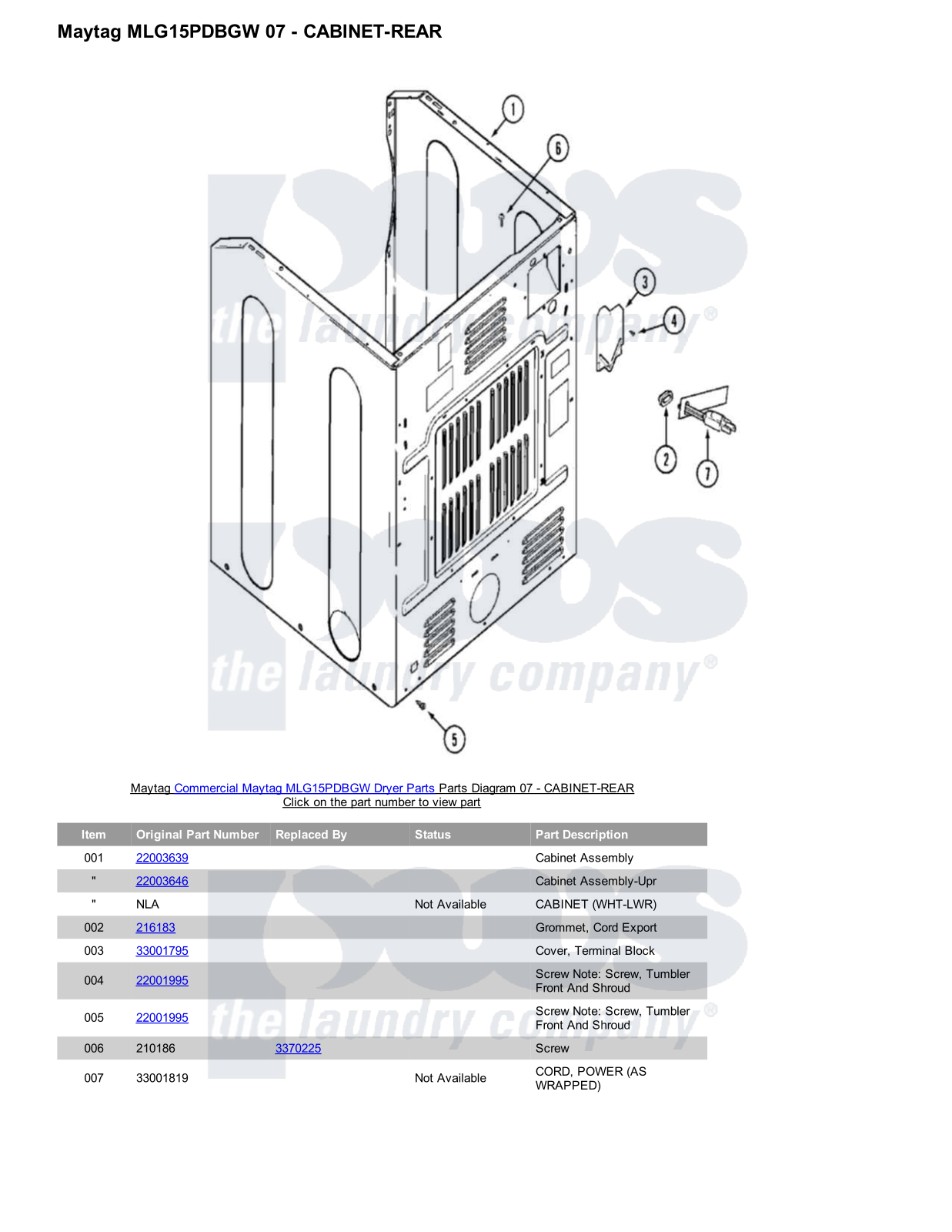 Maytag MLG15PDBGW Parts Diagram