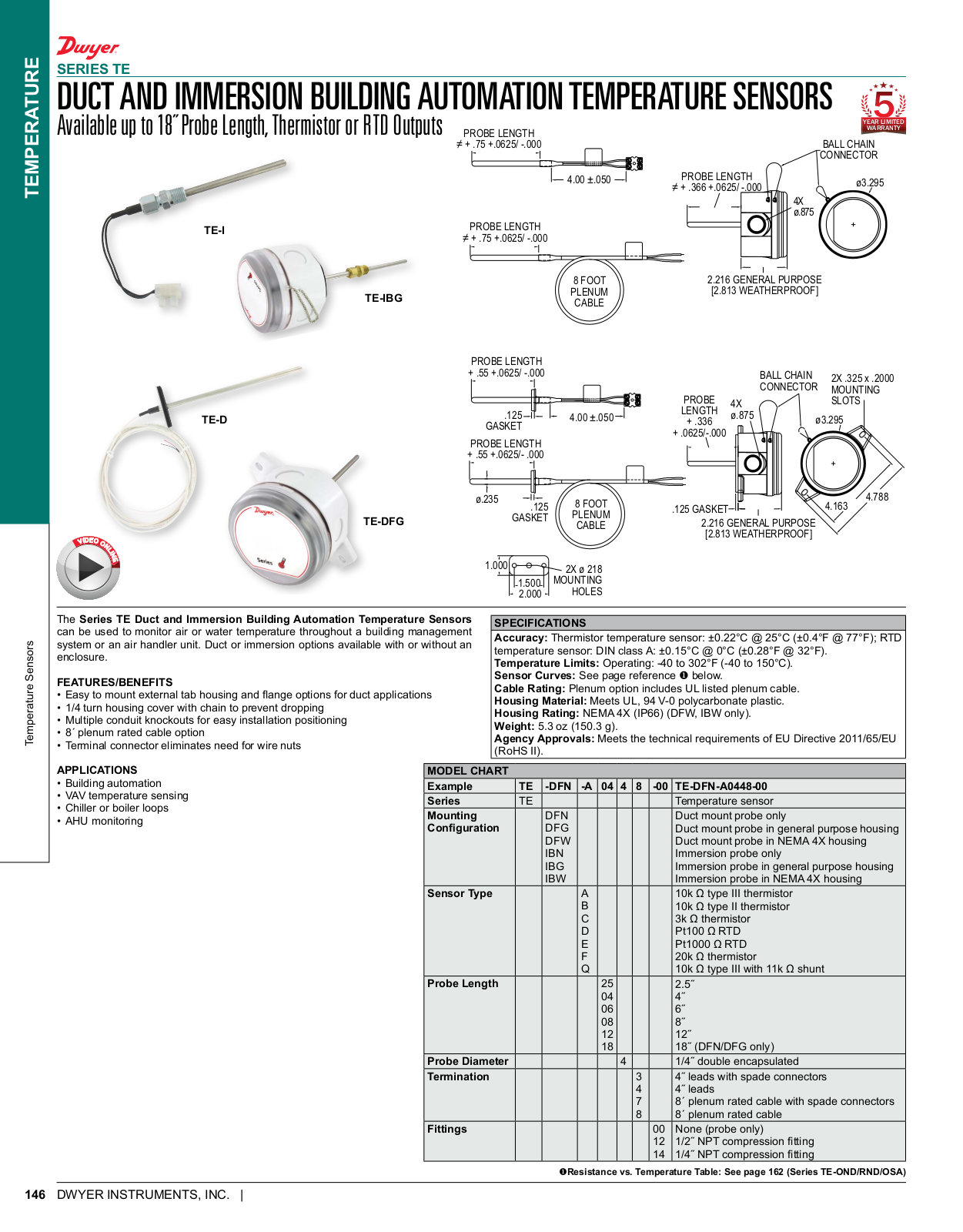 Dwyer Instruments SERIES TE Catalog Page