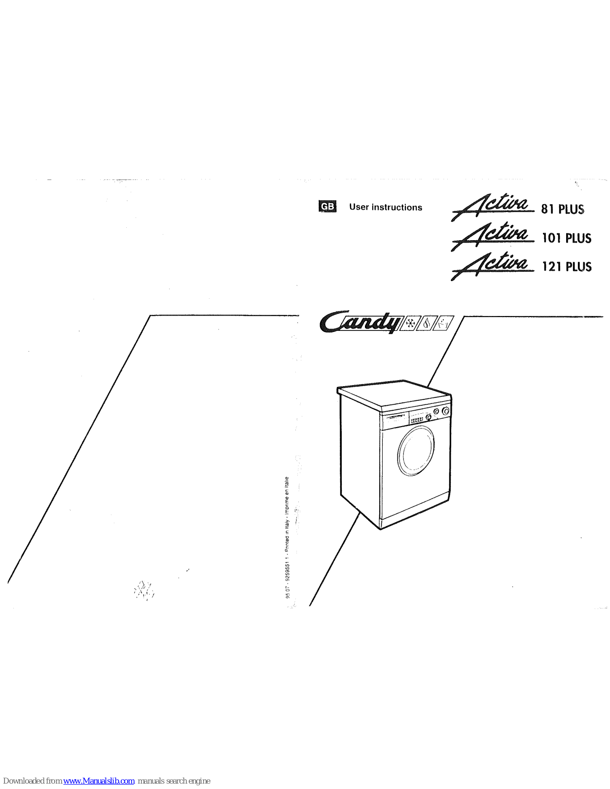 Candy Activa 81 Plus, Activa 121 Plus, Activa 101 Plus User Instructions