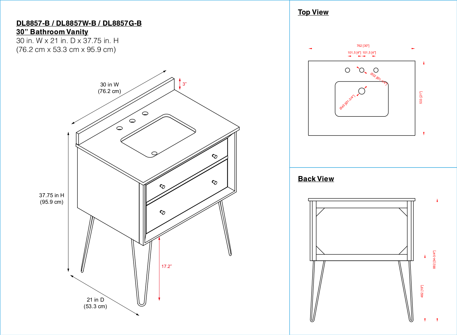 Dorel Living DRIA1830 Dimensions - ManualMachine.com