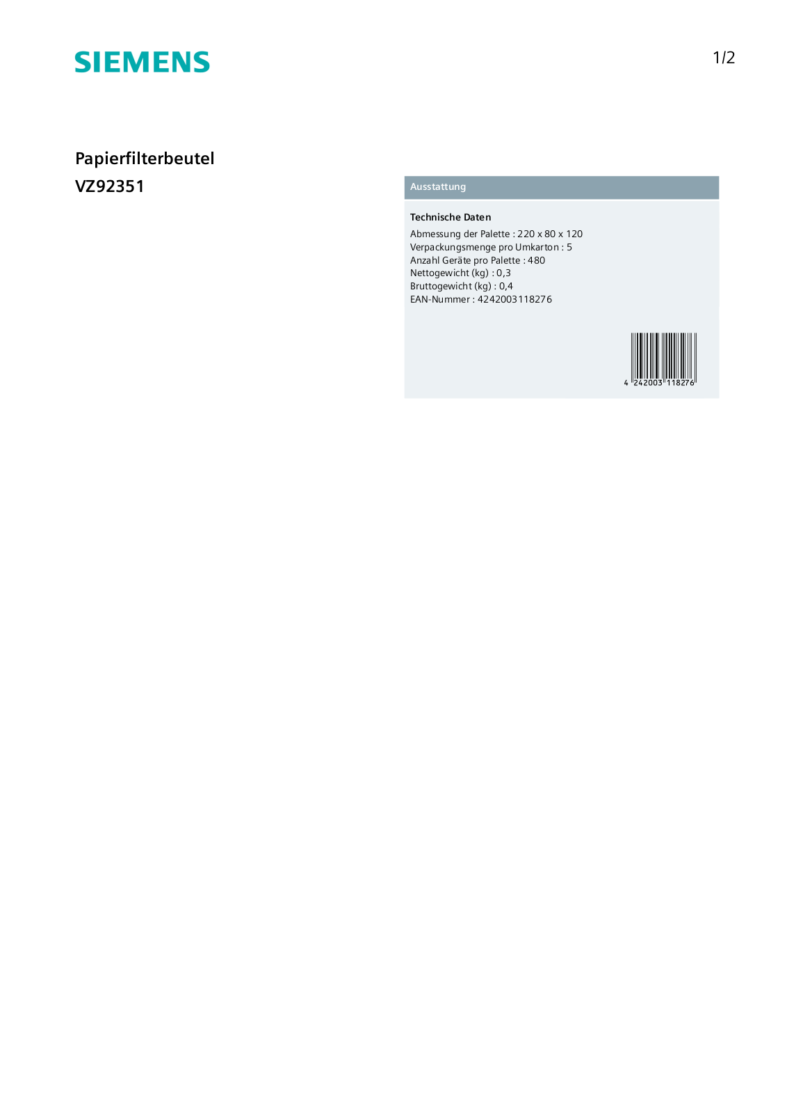 Siemens VZ92351 User Manual