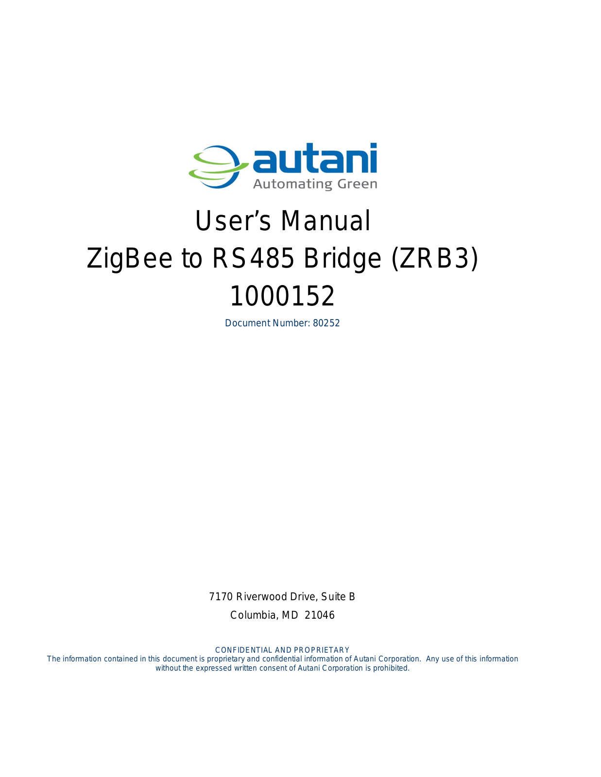 Autani ZRB1000152 Users Manual