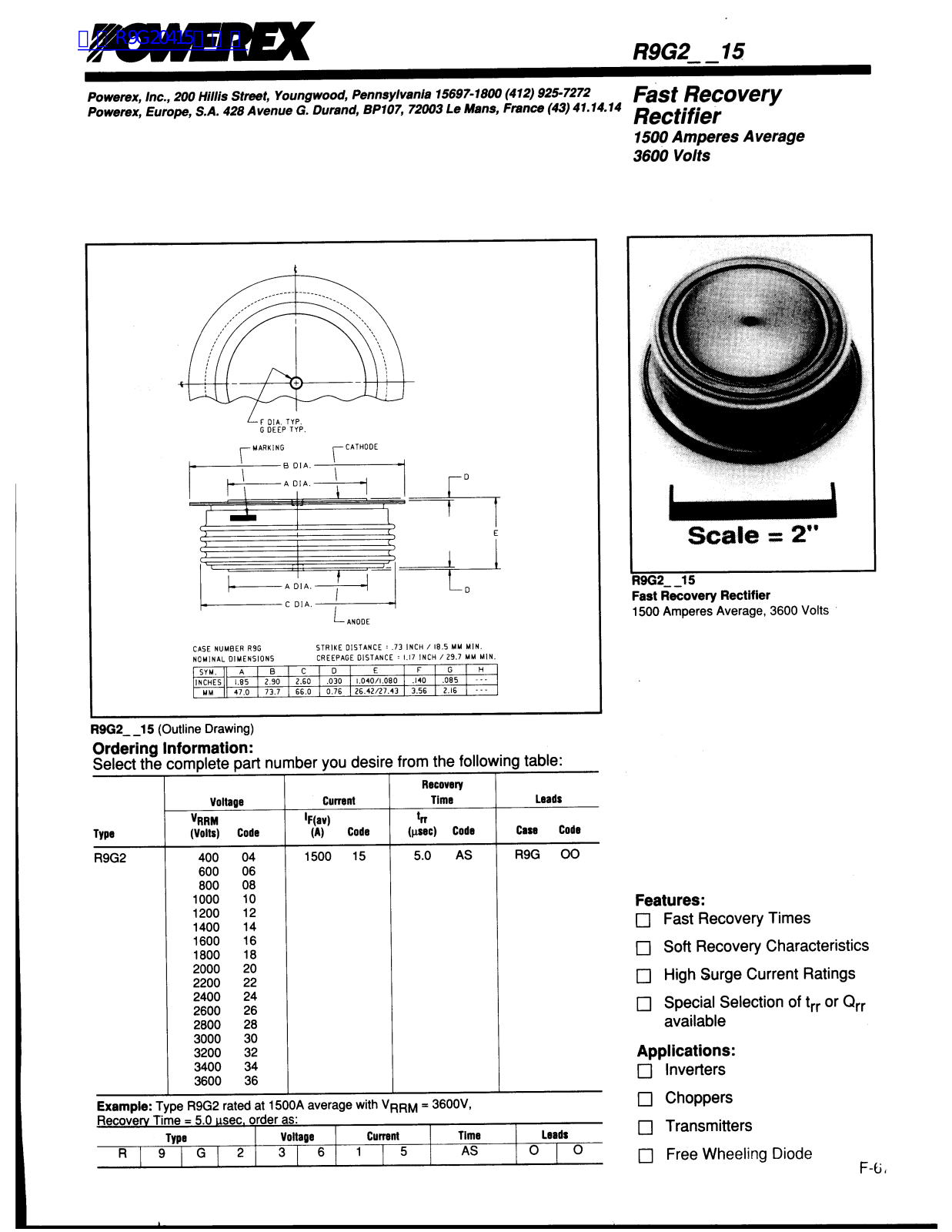 POWEREX R9G2-15 Technical data