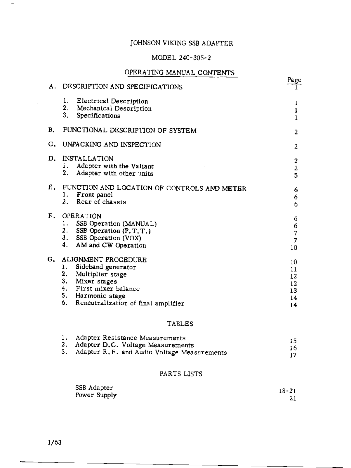 Johnson Viking 240-305-2 User Manual