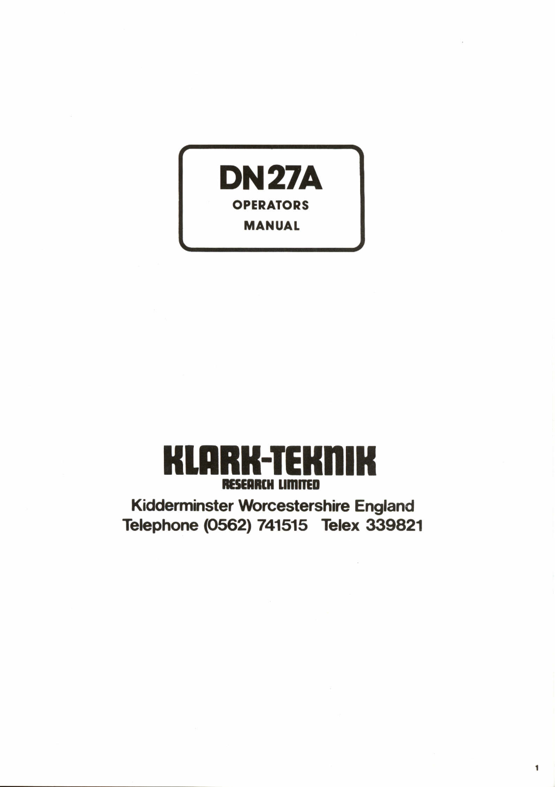 Klark Teknik DN27 User Manual