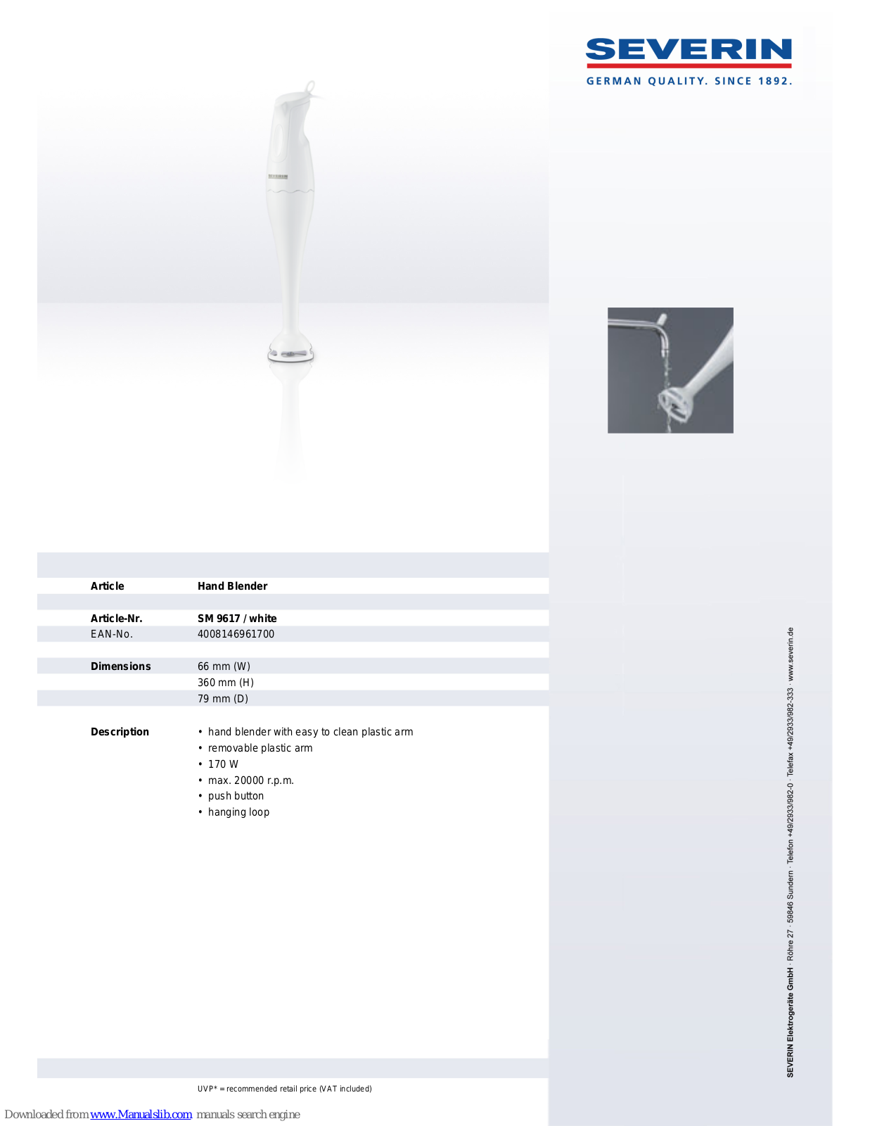 SEVERIN SM 9617,SM 9617 Dimensions