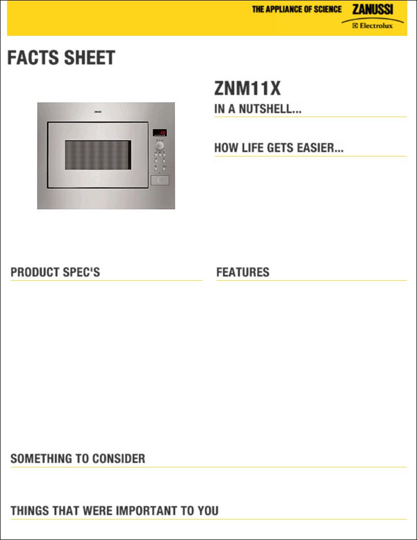 Zanussi ZNM11X Datasheet