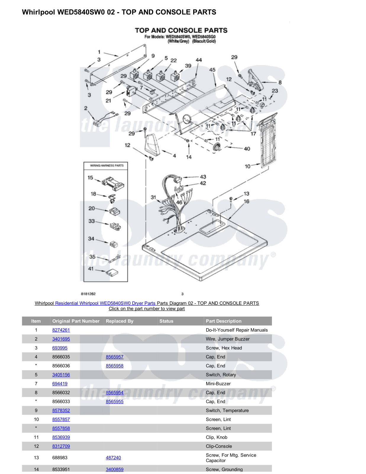 Whirlpool WED5840SW0 Parts Diagram