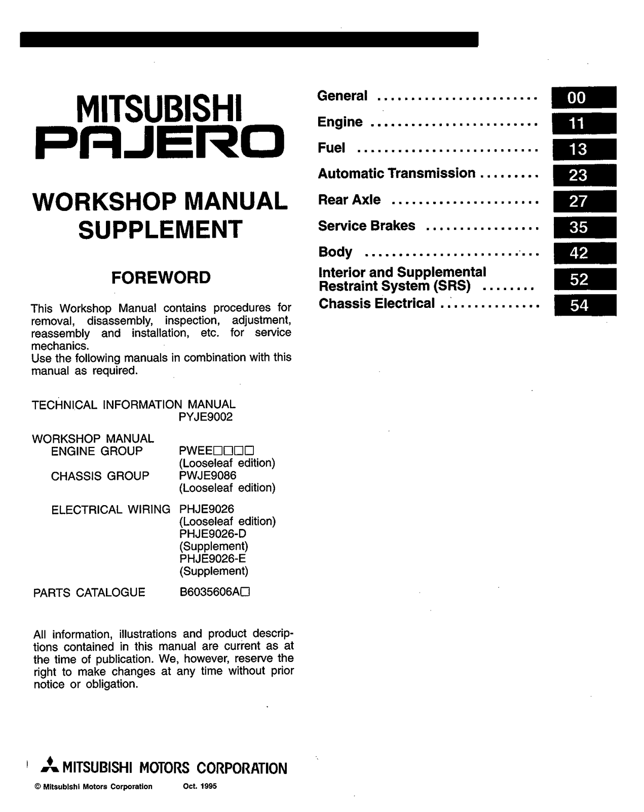 Mitsubishi Pajero 1996 User Manual