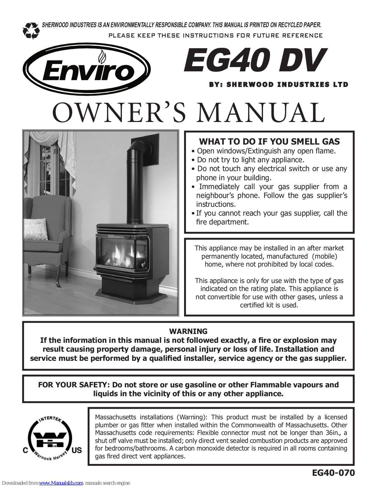 Sherwood Enviro EG40 DV Owner's Manual