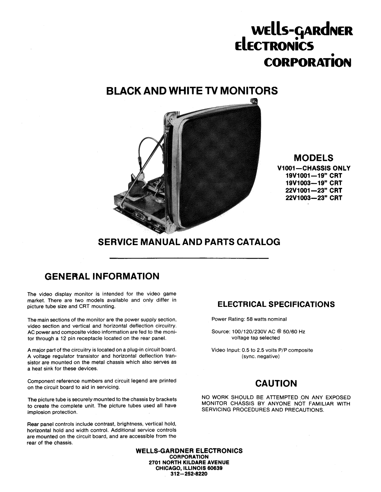 Wells-Gardner 19V1001, 19V1003 User Guide