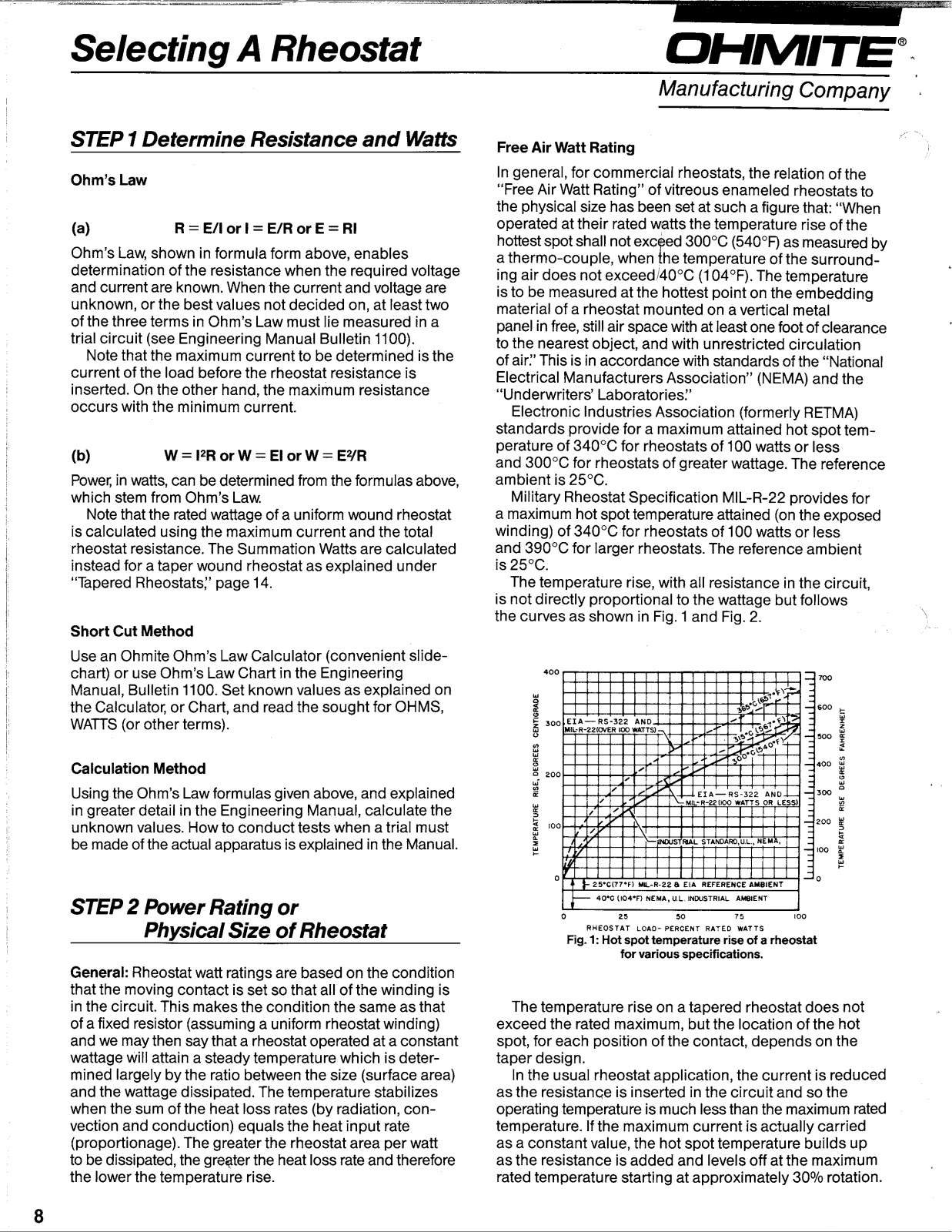 Ohmite Rheostat Selection Guide