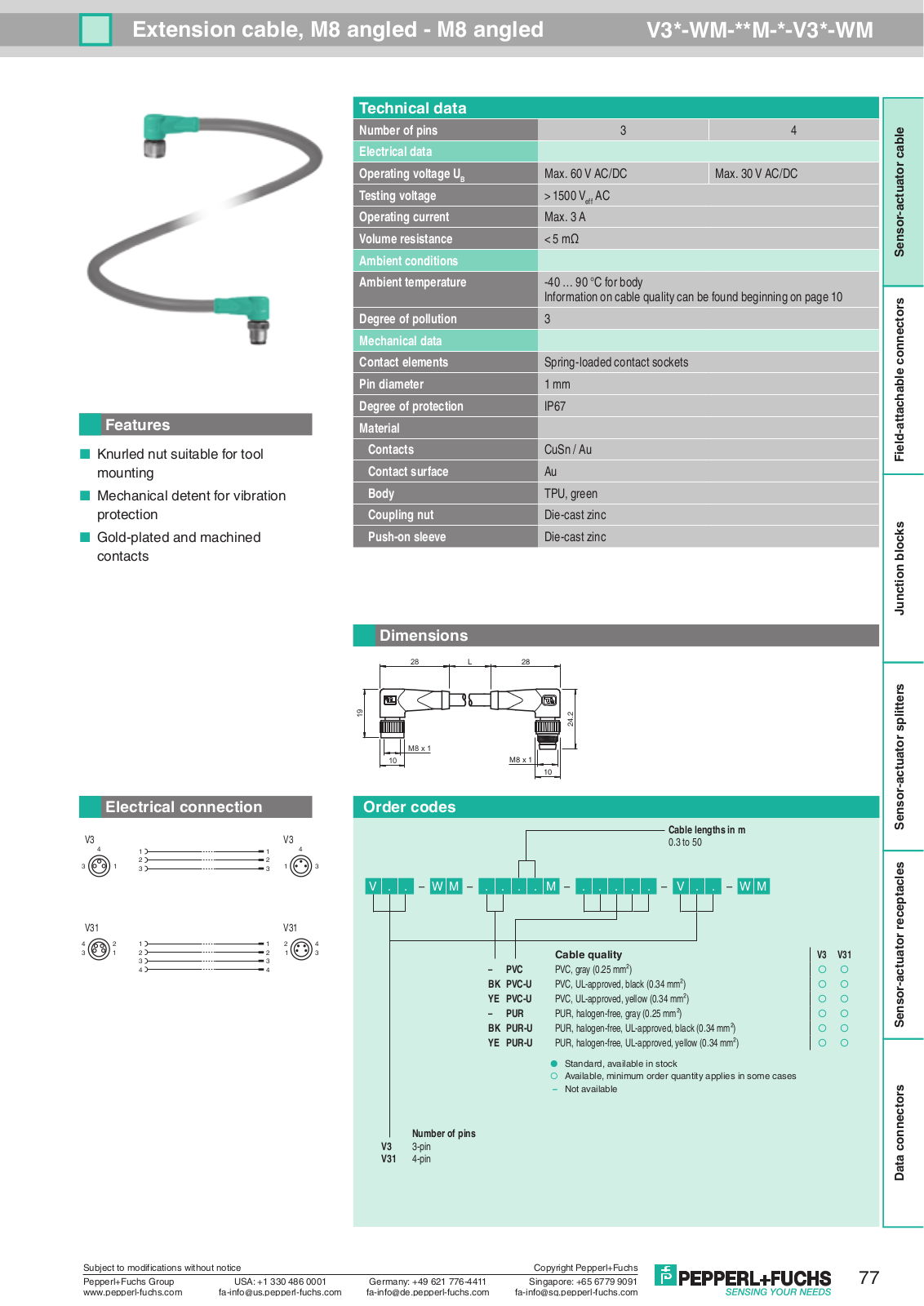 Pepperl Fuchs V3*-WM-**M-*-V3*-WM Data Sheet