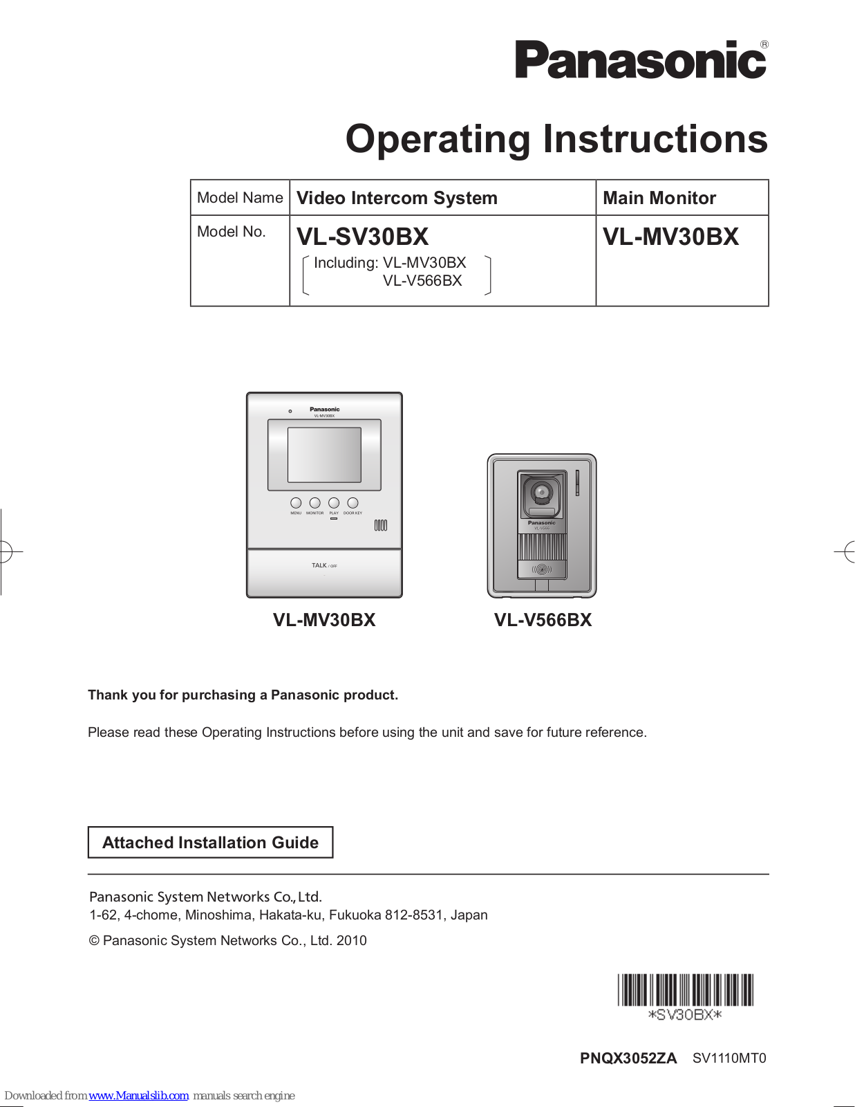 Panasonic VL-SV30BX, VL-V566BX Operating Instructions Manual