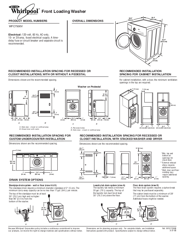 Whirlpool WFC7500V User Manual