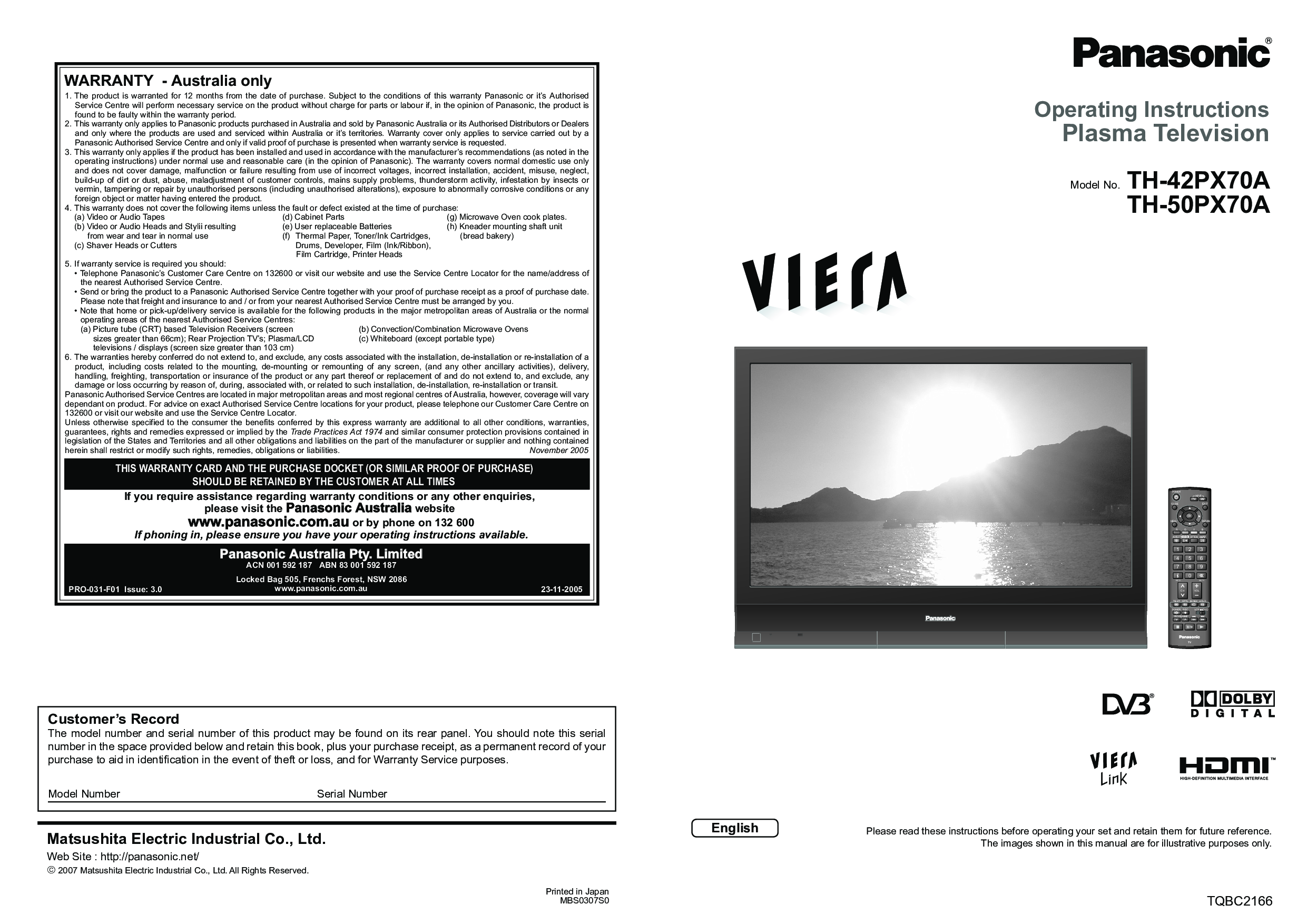 Panasonic TH-42PX70A, TH-50PX70A User Manual