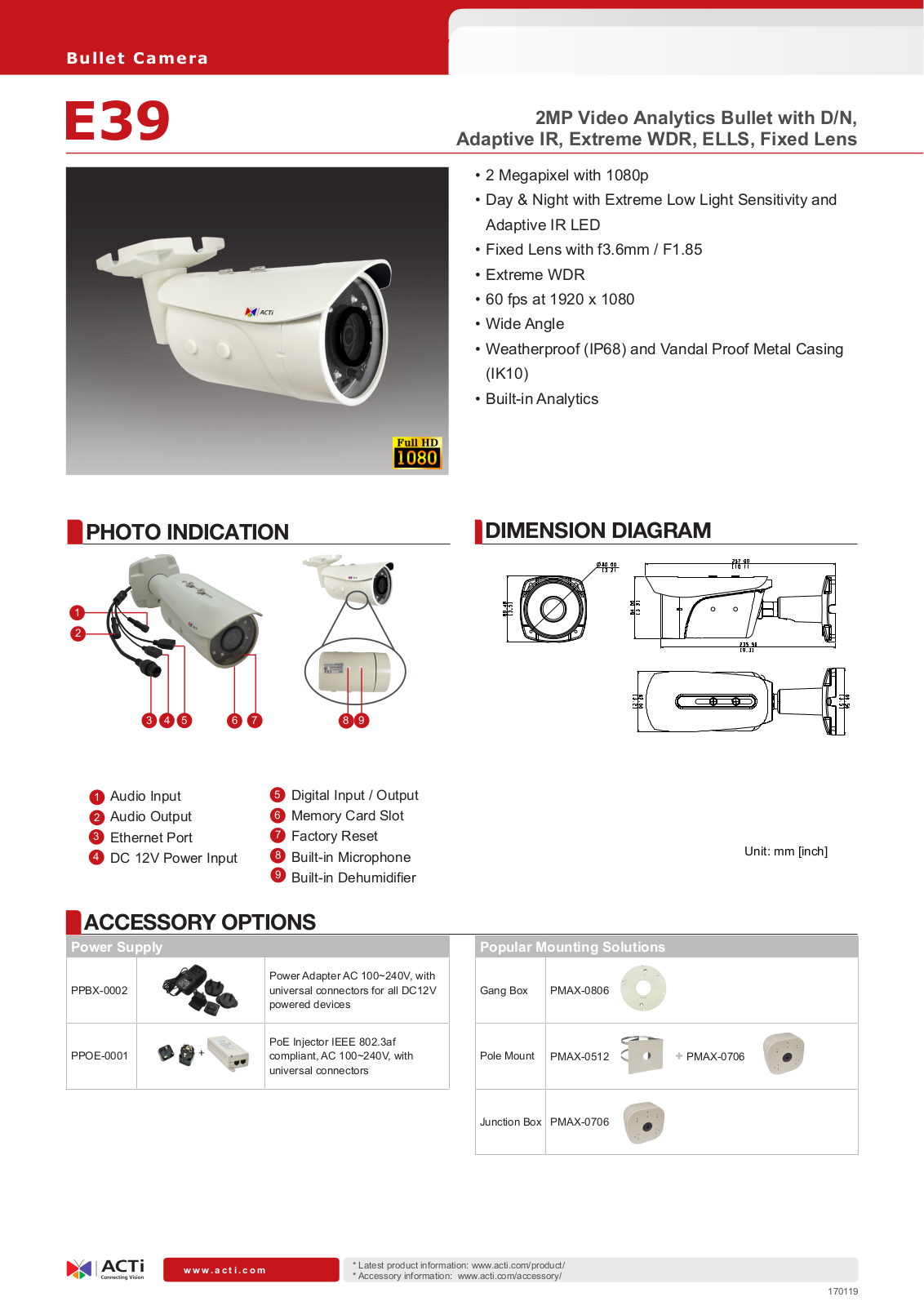 ACTi E39 Specsheet