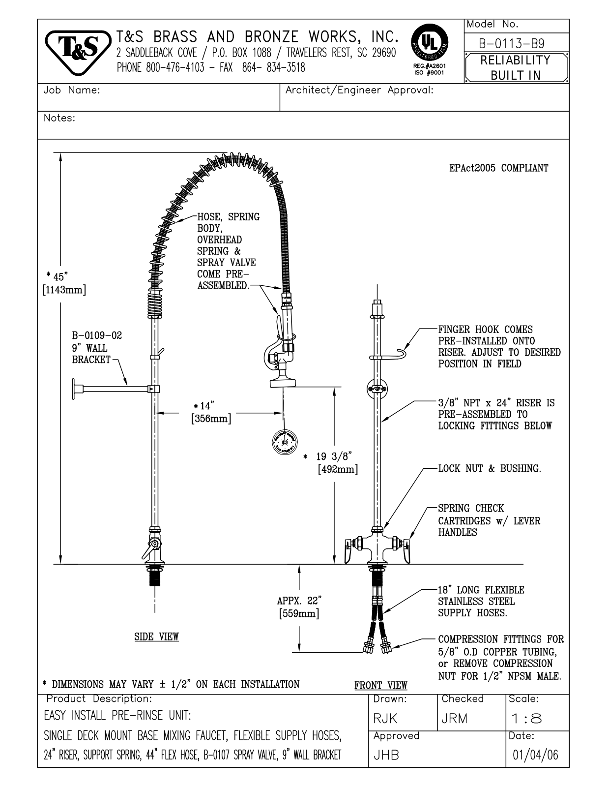 T&S Brass B-0113-B9 User Manual