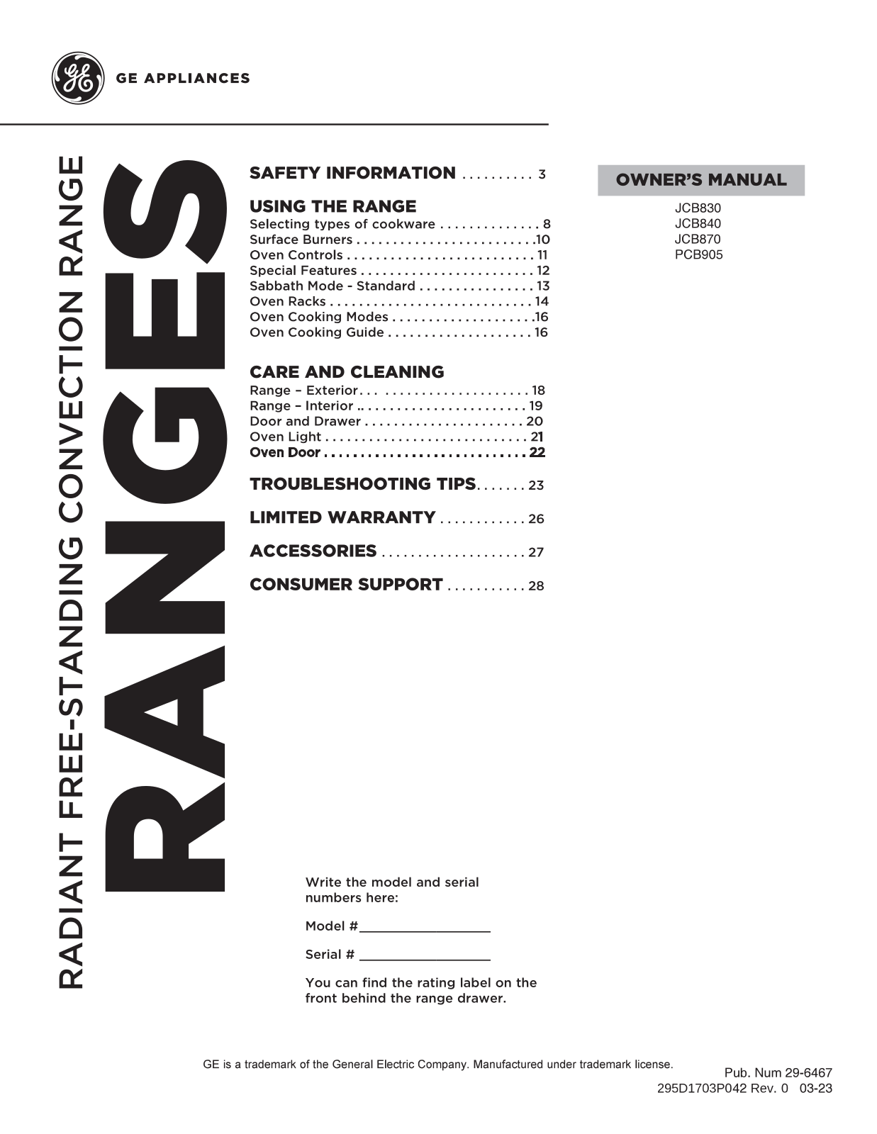 GE APPLIANCES PCB905YVFS, JCB840STSS, JCB830STSS, JCB840ETES, JCB830DVWW User guide - ManualMachine.com