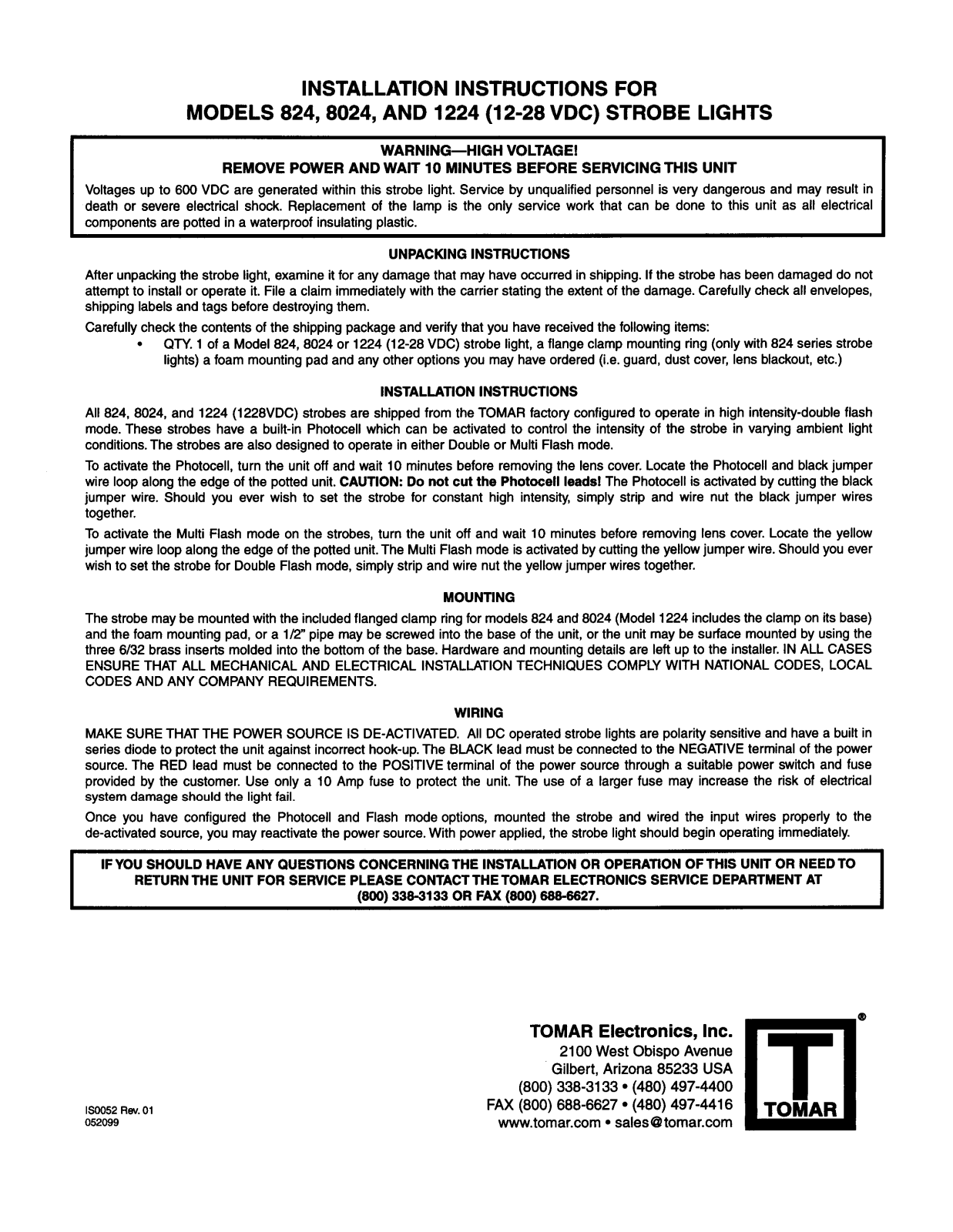TOMAR 824, 8024, 1224 Installation Manual - ManualMachine.com