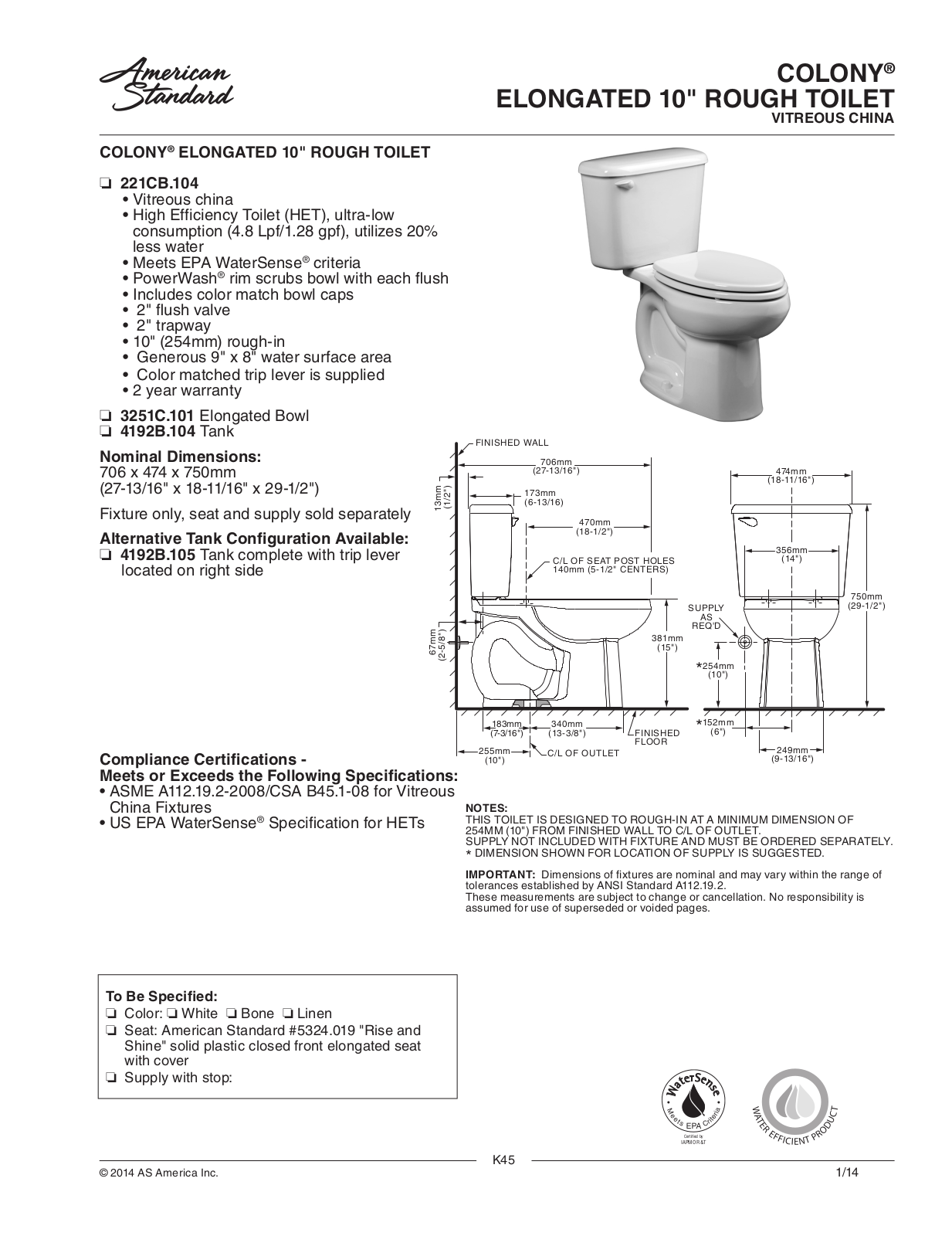 American Standard ASD9675 Specifications - ManualMachine.com