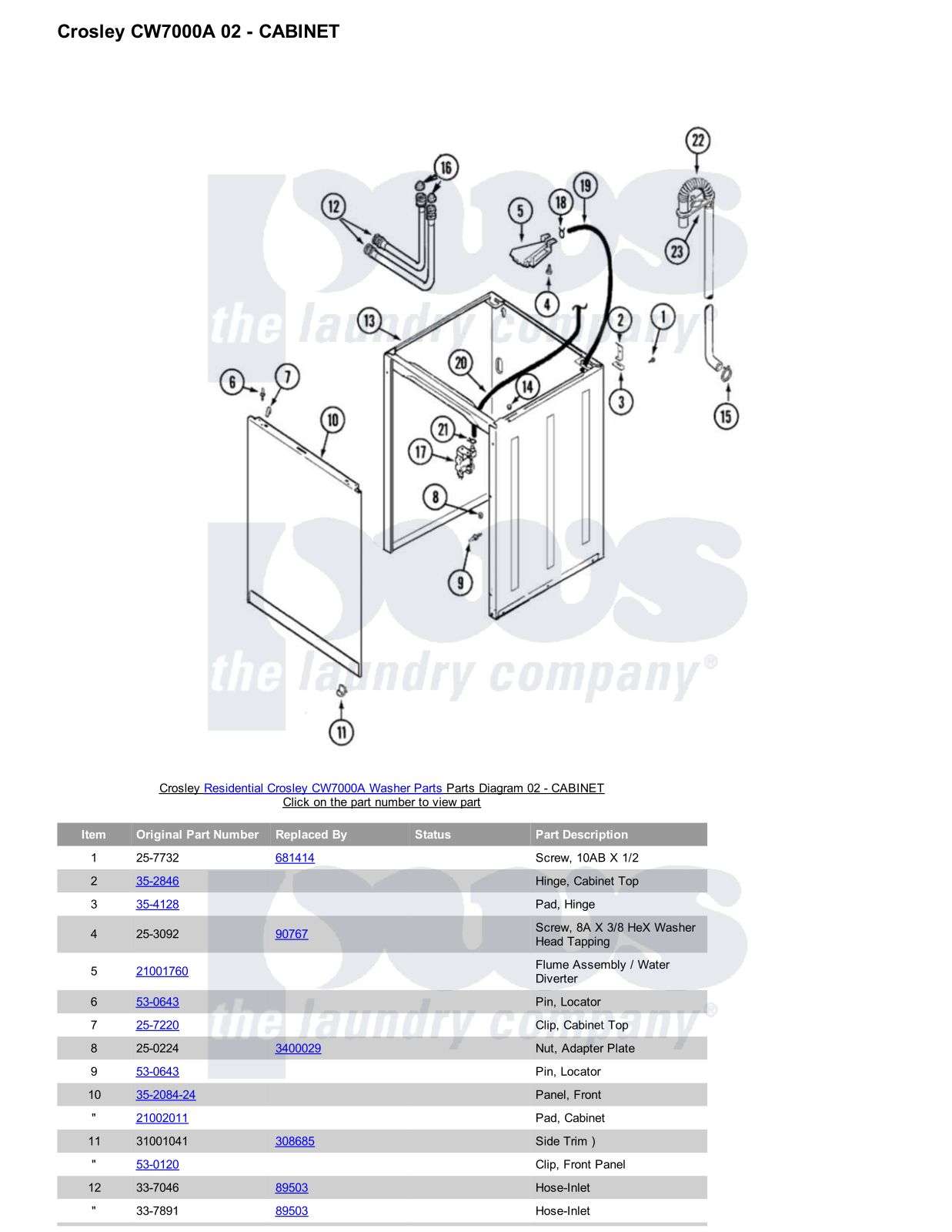 Crosley CW7000A Parts Diagram