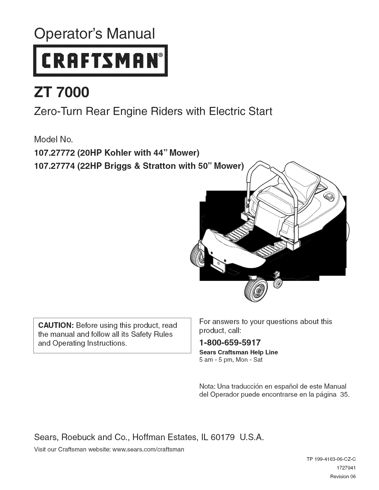 Craftsman 10727774, 107277720, 10727772 Owner’s Manual