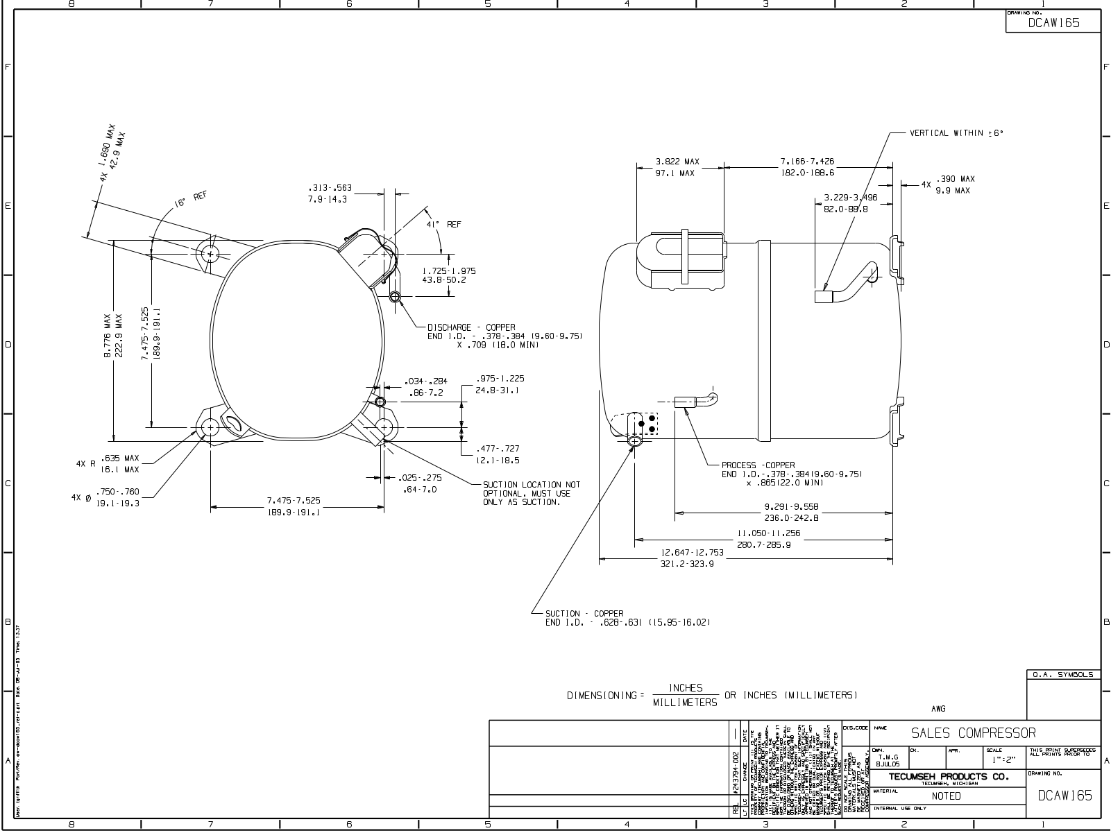 Tecumseh AWA2480ZXN Drawing Data