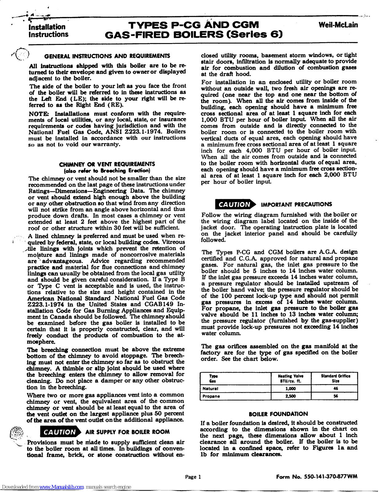 Weil-McLain P-CG-3, P-CG-4, P-CG-5, P-CG-6, P-CG-7 Installation Instructions Manual