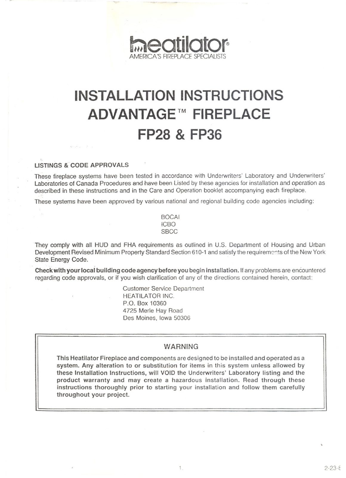 Heatiator FP28 User Manual