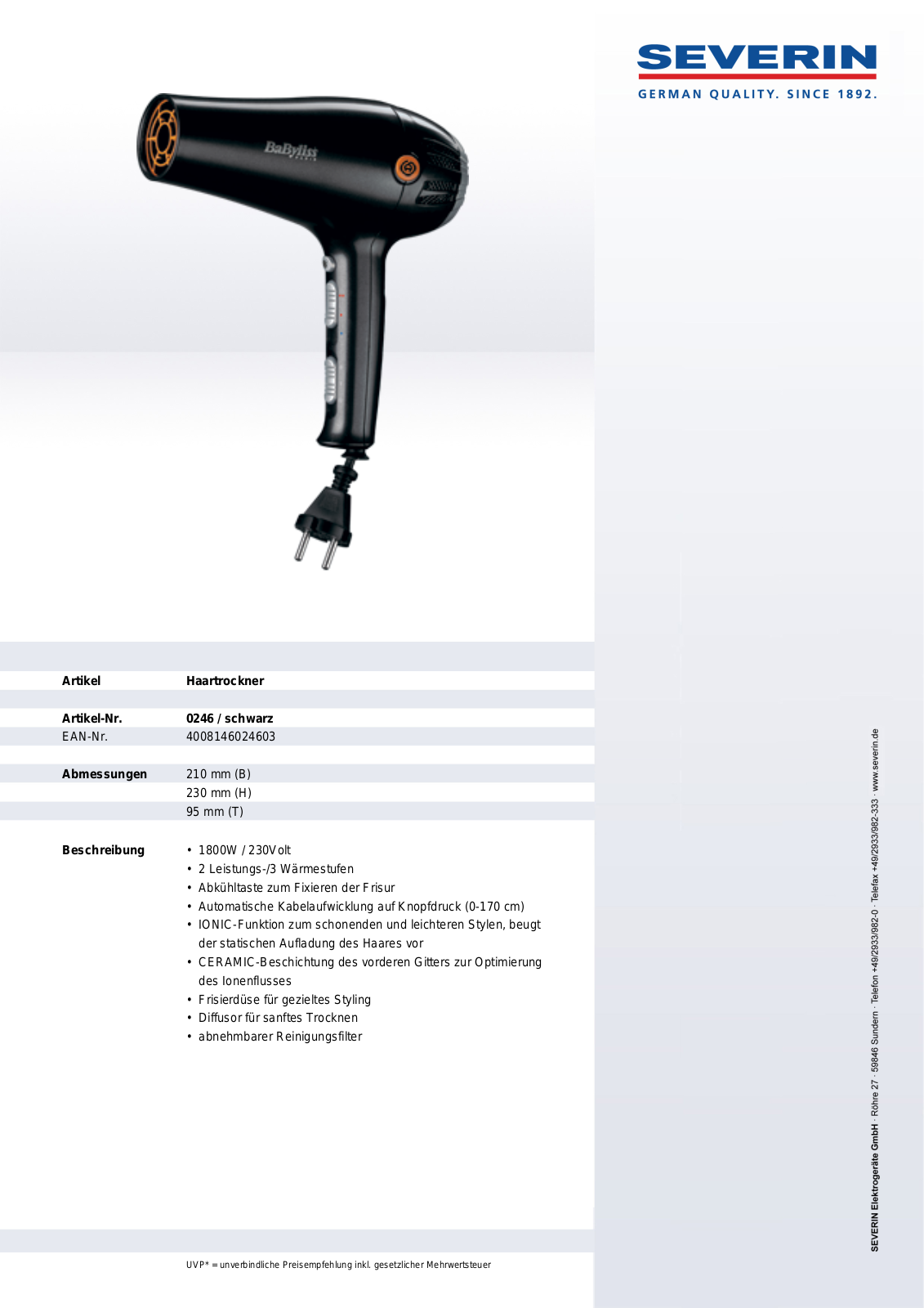 Severin 0246 DATASHEET