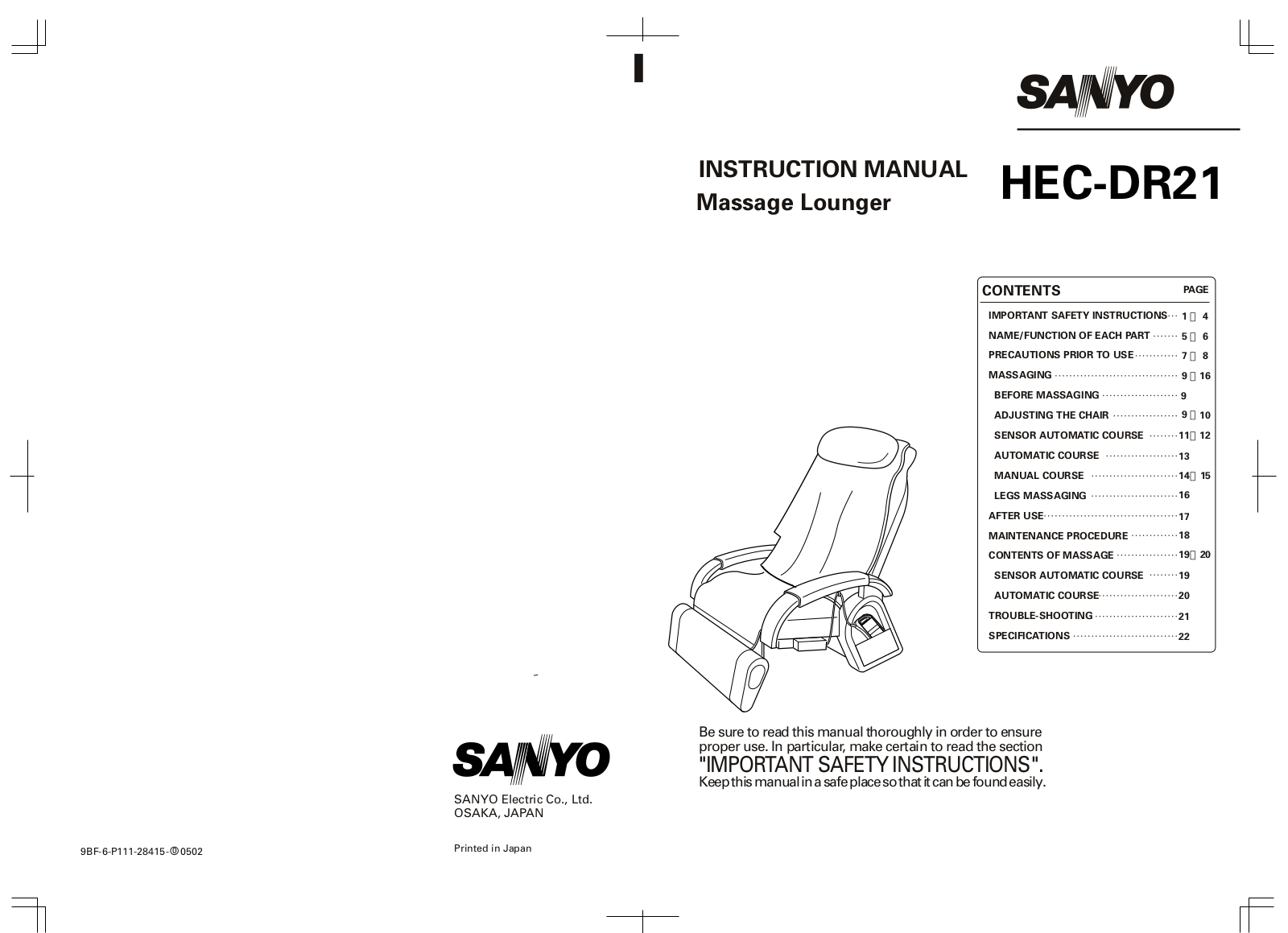 Sanyo HEC-DR21 Instruction Manual