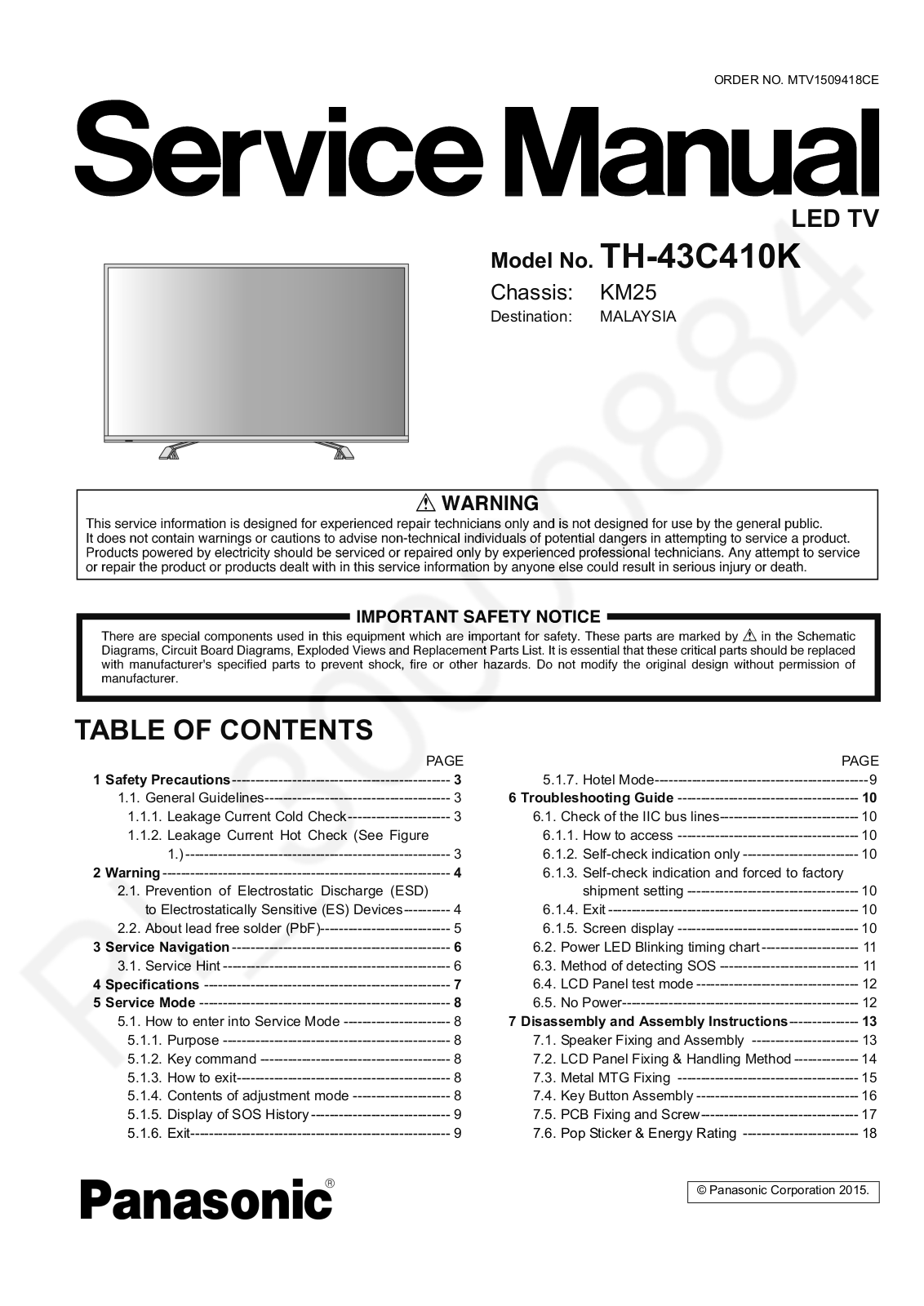 Panasonic TH-43C410K Schematic