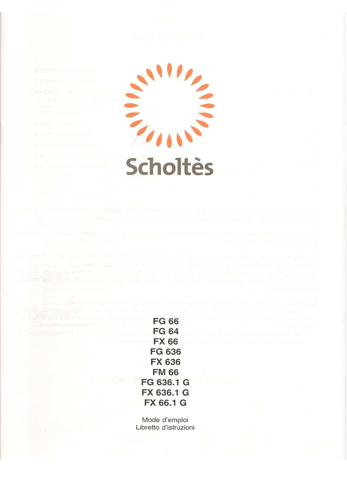 SCHOLTES FG 636, FG 636-1 G, FG 64, FG 66, FM 66 User Manual