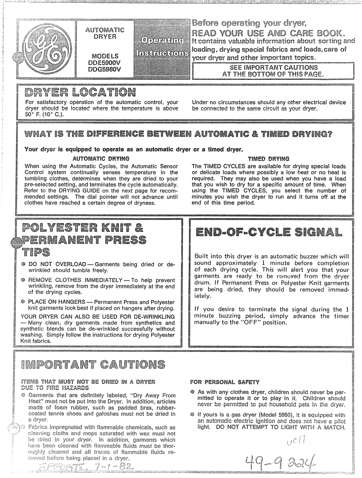 GE DDG5980V, DDE5900V Operating Instructions - ManualMachine.com