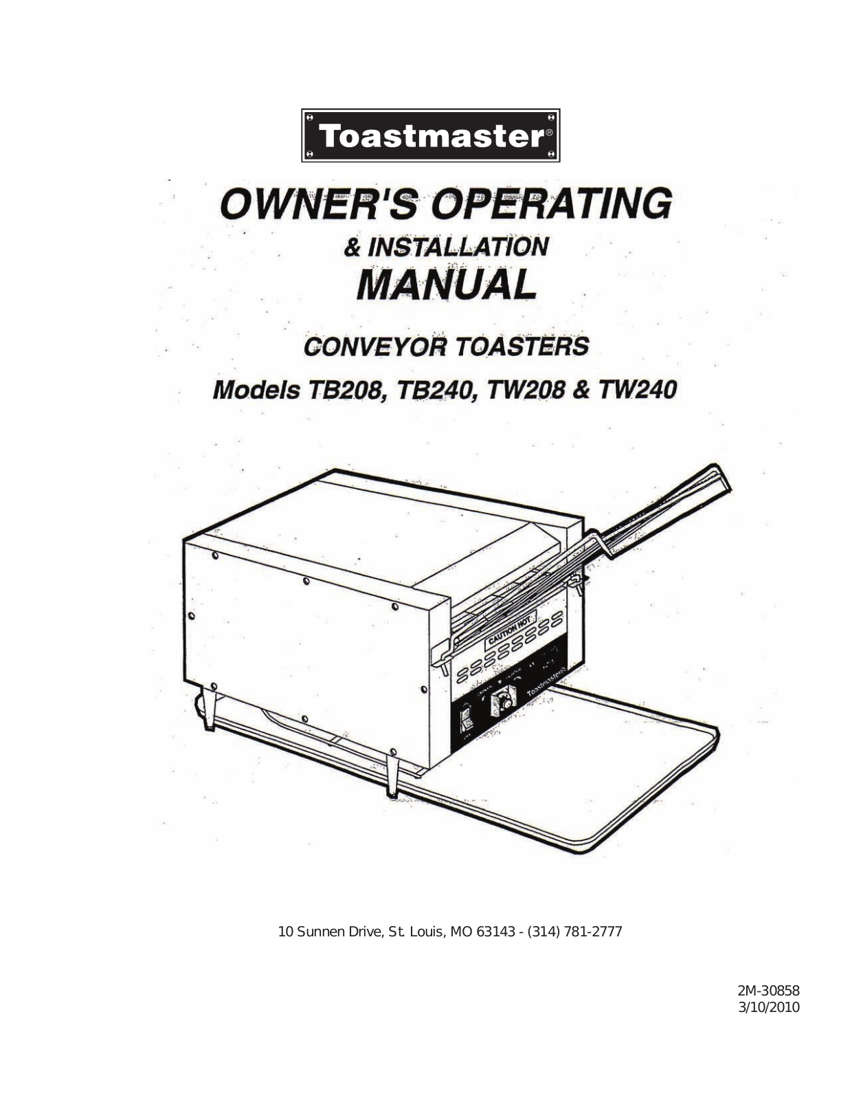 Toastmaster TB208, TB240, TW208, TW240 User Manual