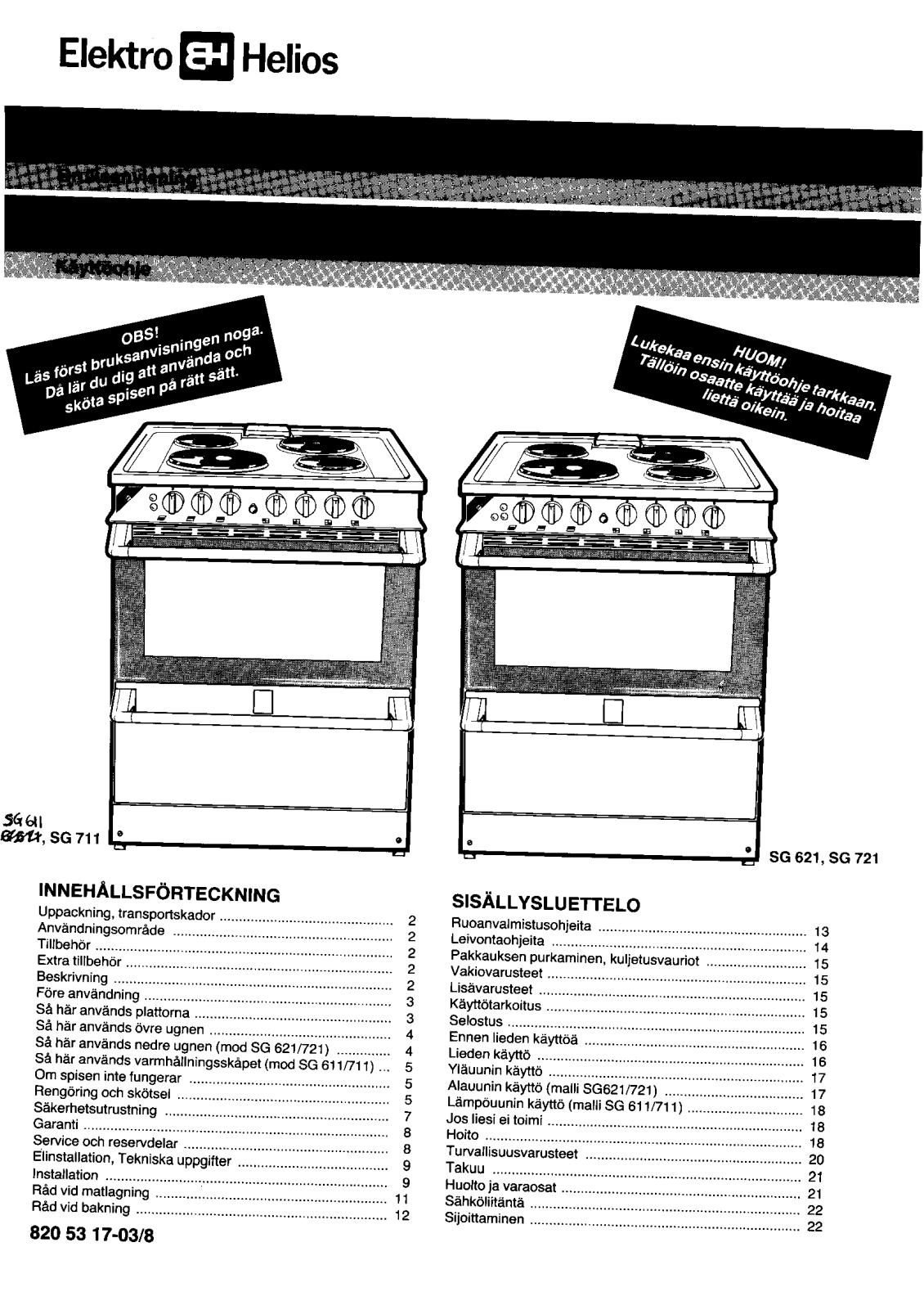 Elektro helios SG721, SG621, SG711 User Manual