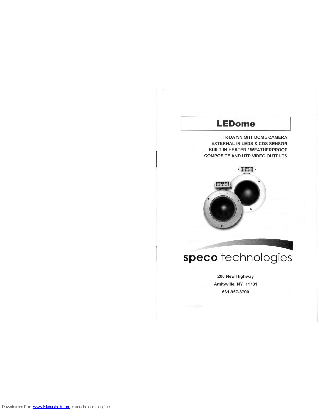 Speco LEDomeW Dome, LEDome Camera User Manual