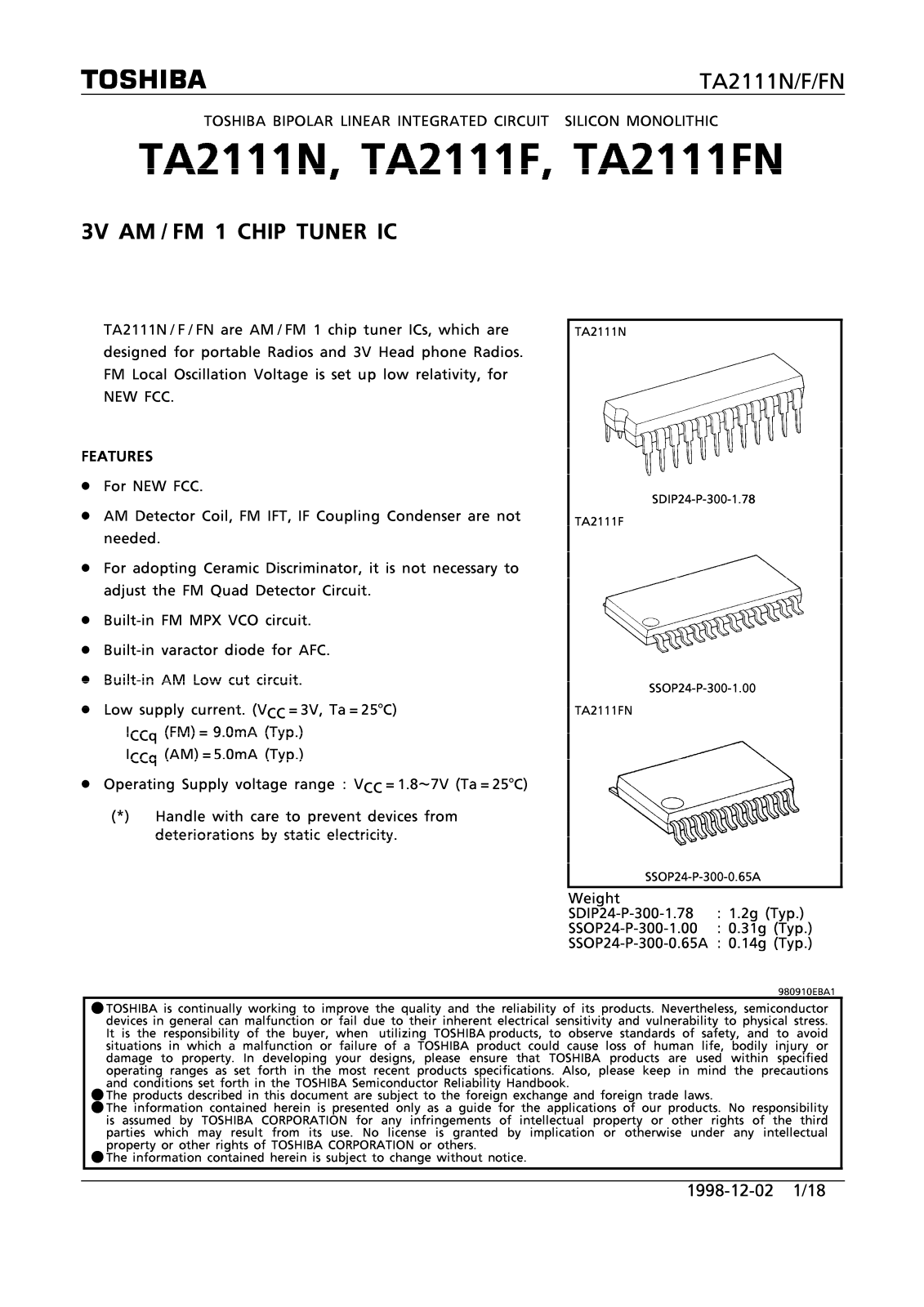 Toshiba TA2111N Datasheet