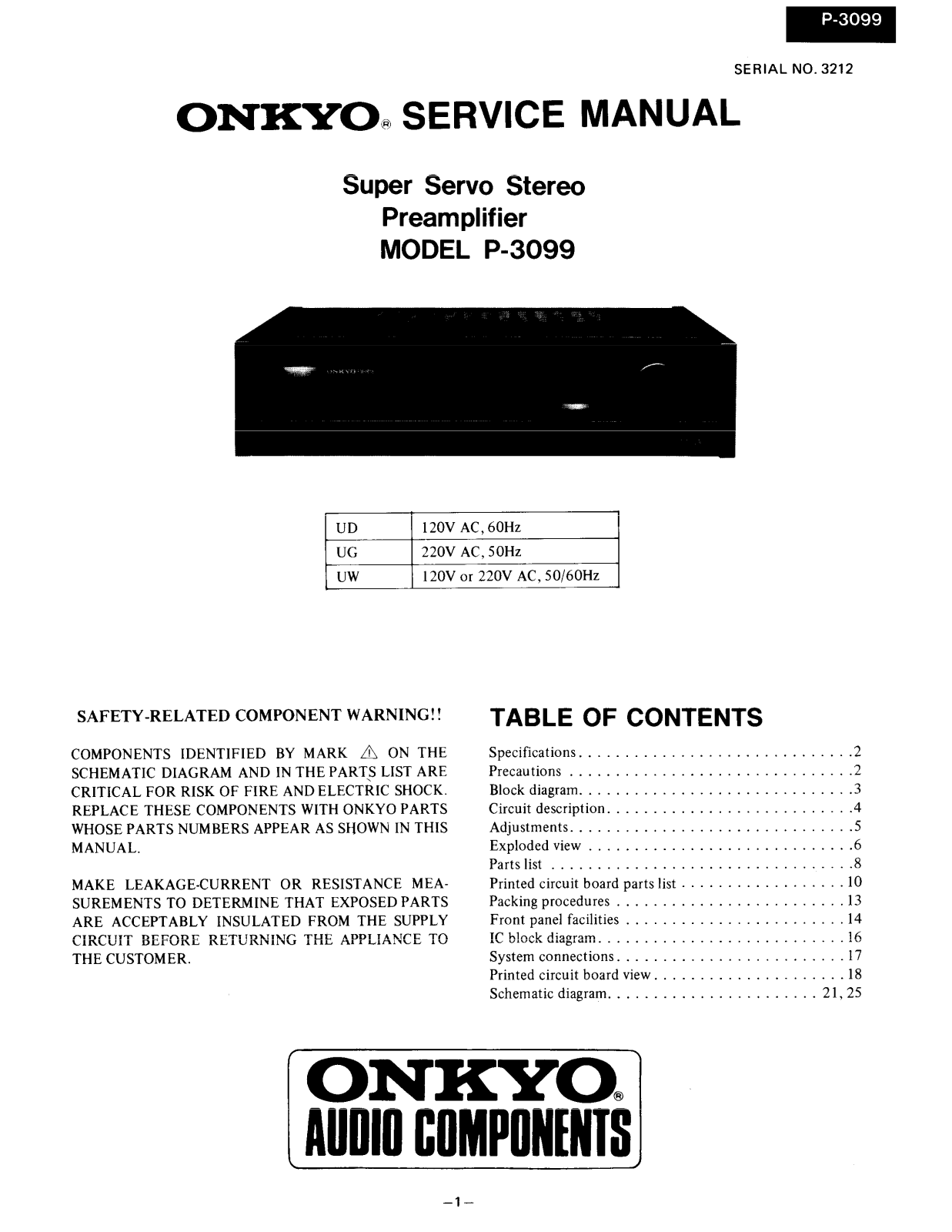 Onkyo P-3099 Service manual