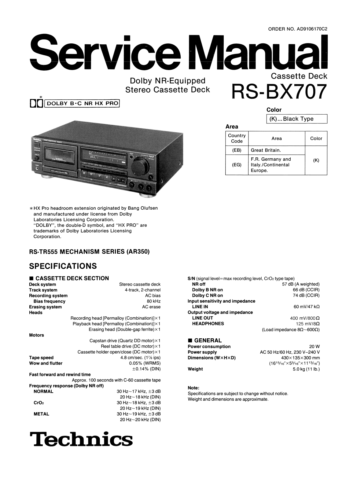 Technics RS-BX-707 Service Manual