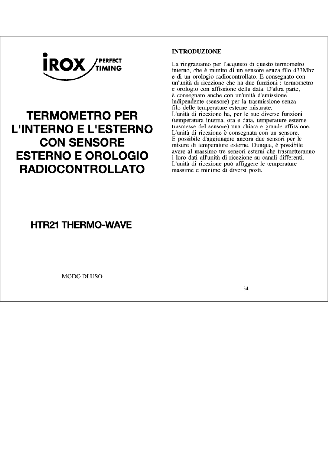 Irox THERMOWAVE User Manual