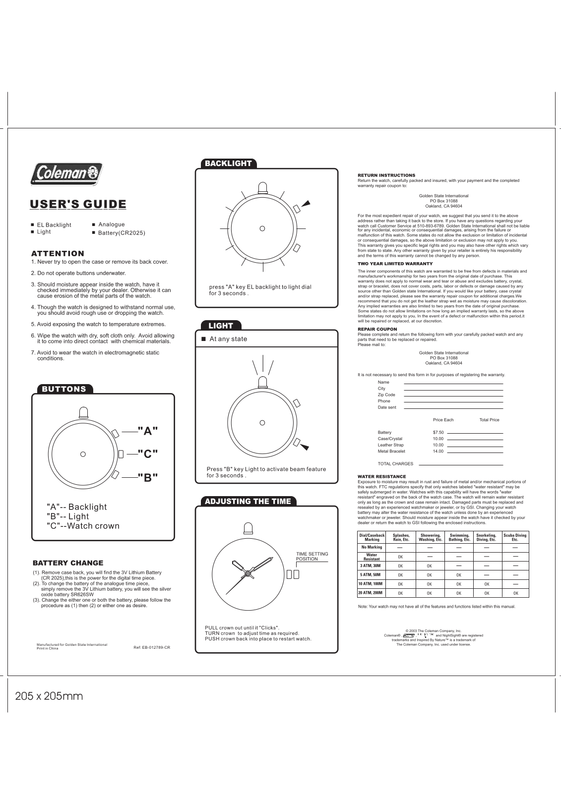 Golden State International 40-403 User Manual