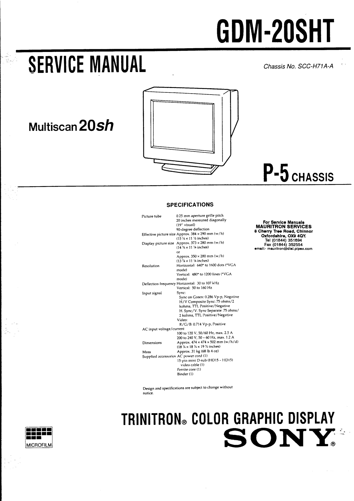 Sony GDM20SHT Service Manual